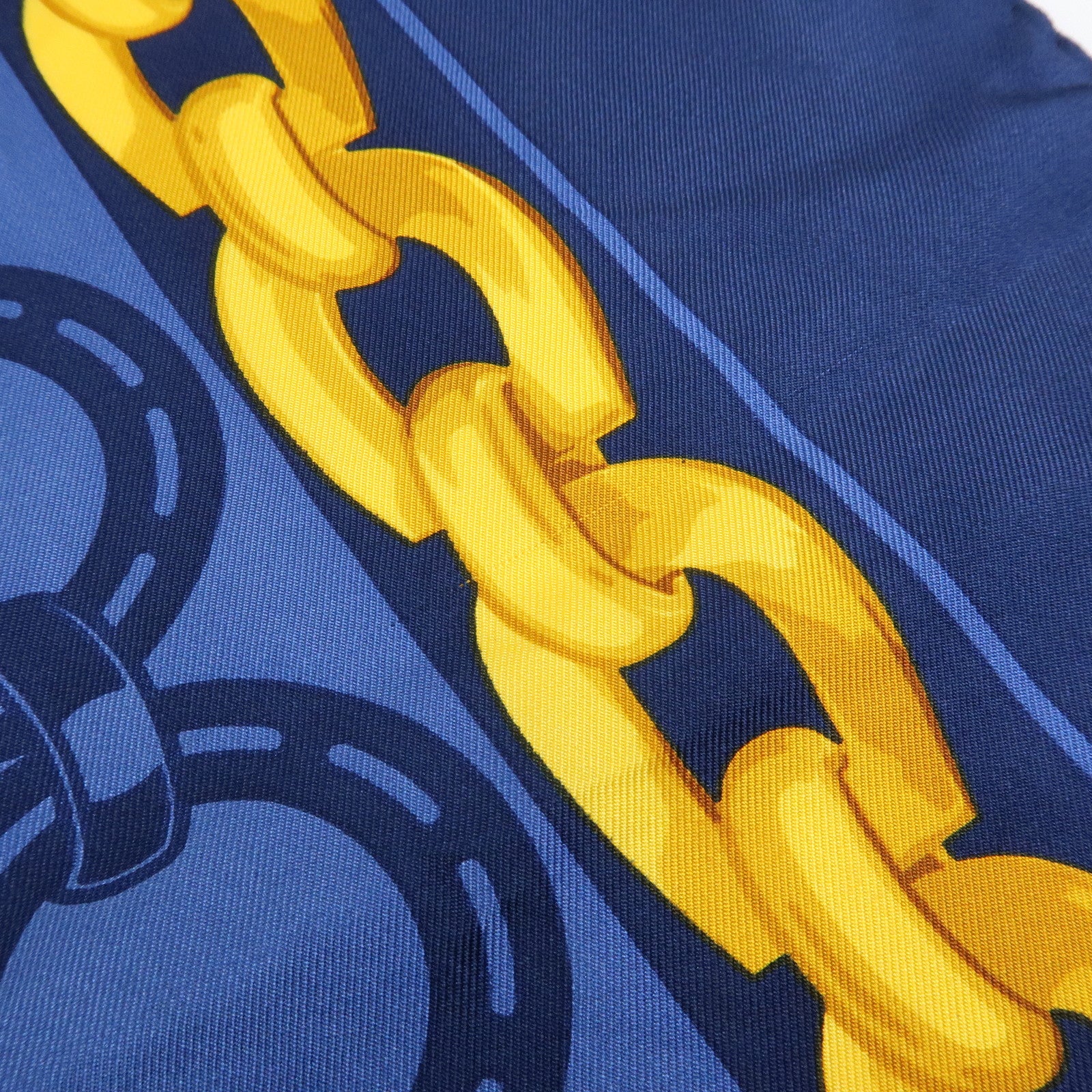 CELINE Silk 100% Scarf Lion Chain Motif Blue Yellow