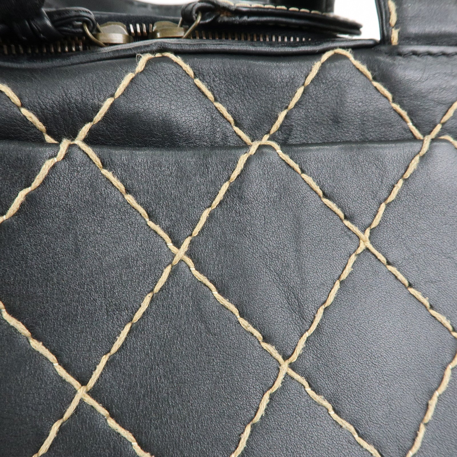 CHANEL Wild Stitch COCO Mark Leather Hand Bag Tote Bag Black A14693