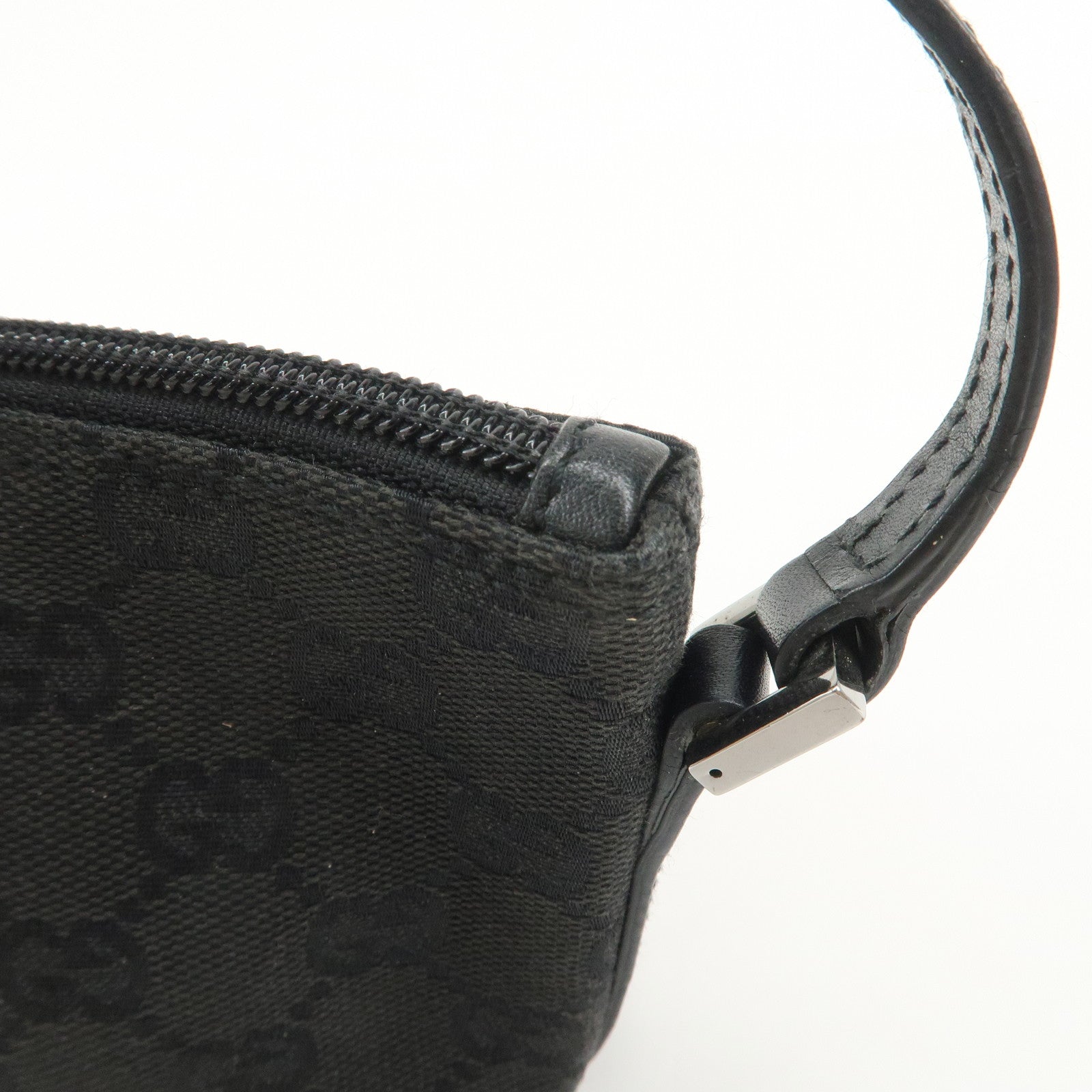 GUCCI Boat Bag GG Canvas Leather Hand Bag Pouch Black 07198