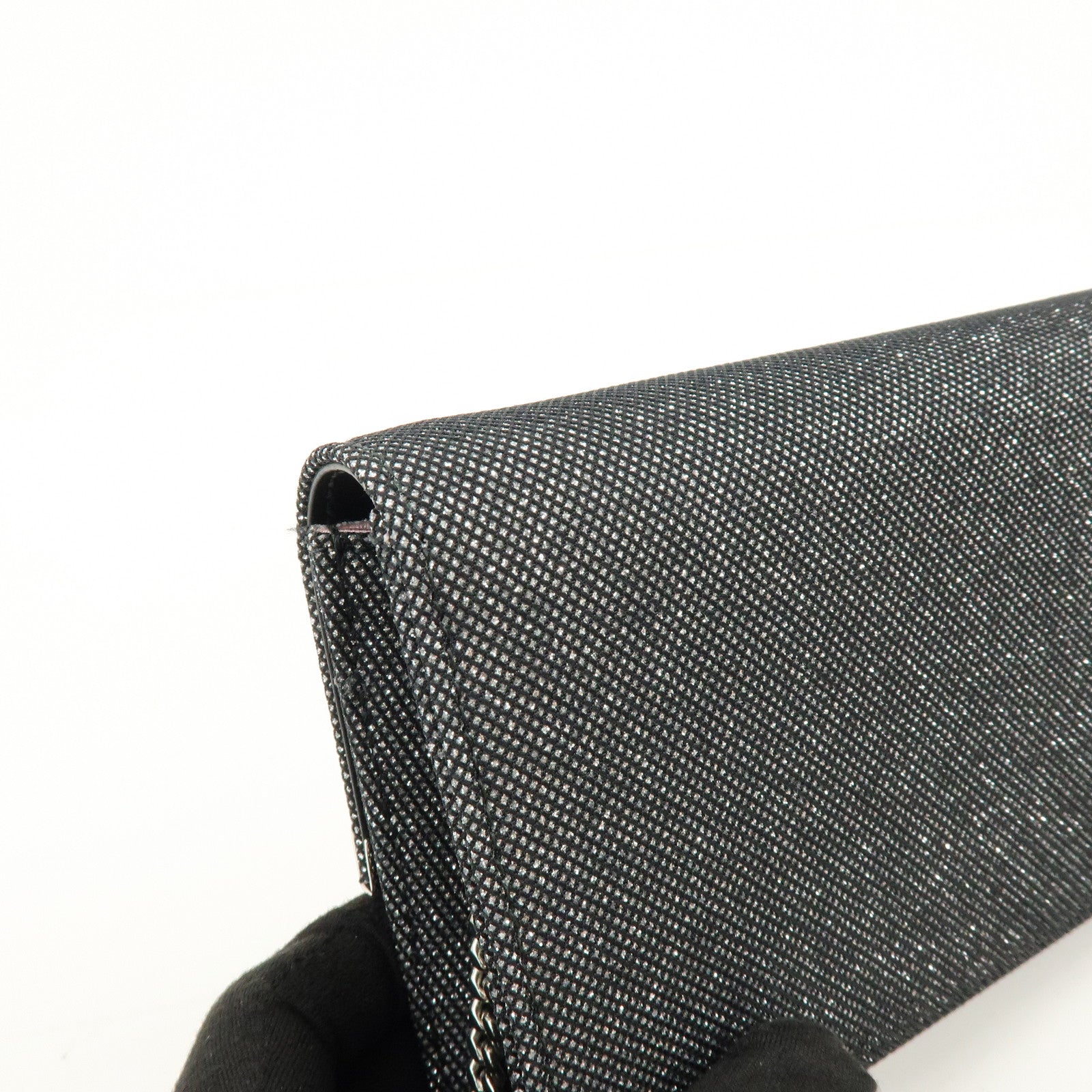 JIMMY CHOO Emmie Canvas Leather Chain Shoulder Bag Silver Black