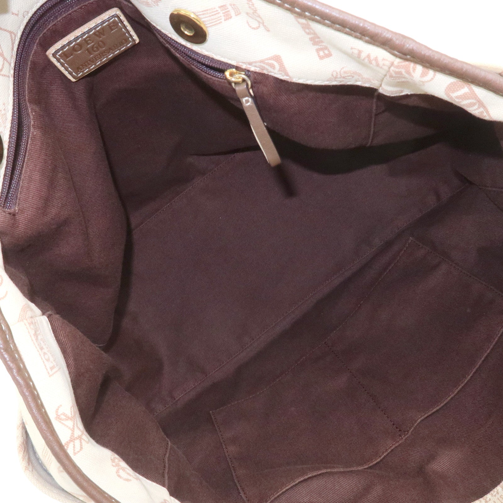 LOEWE Anagram Canvas Leather Suede Tote Bag Shoulder Bag Ivory