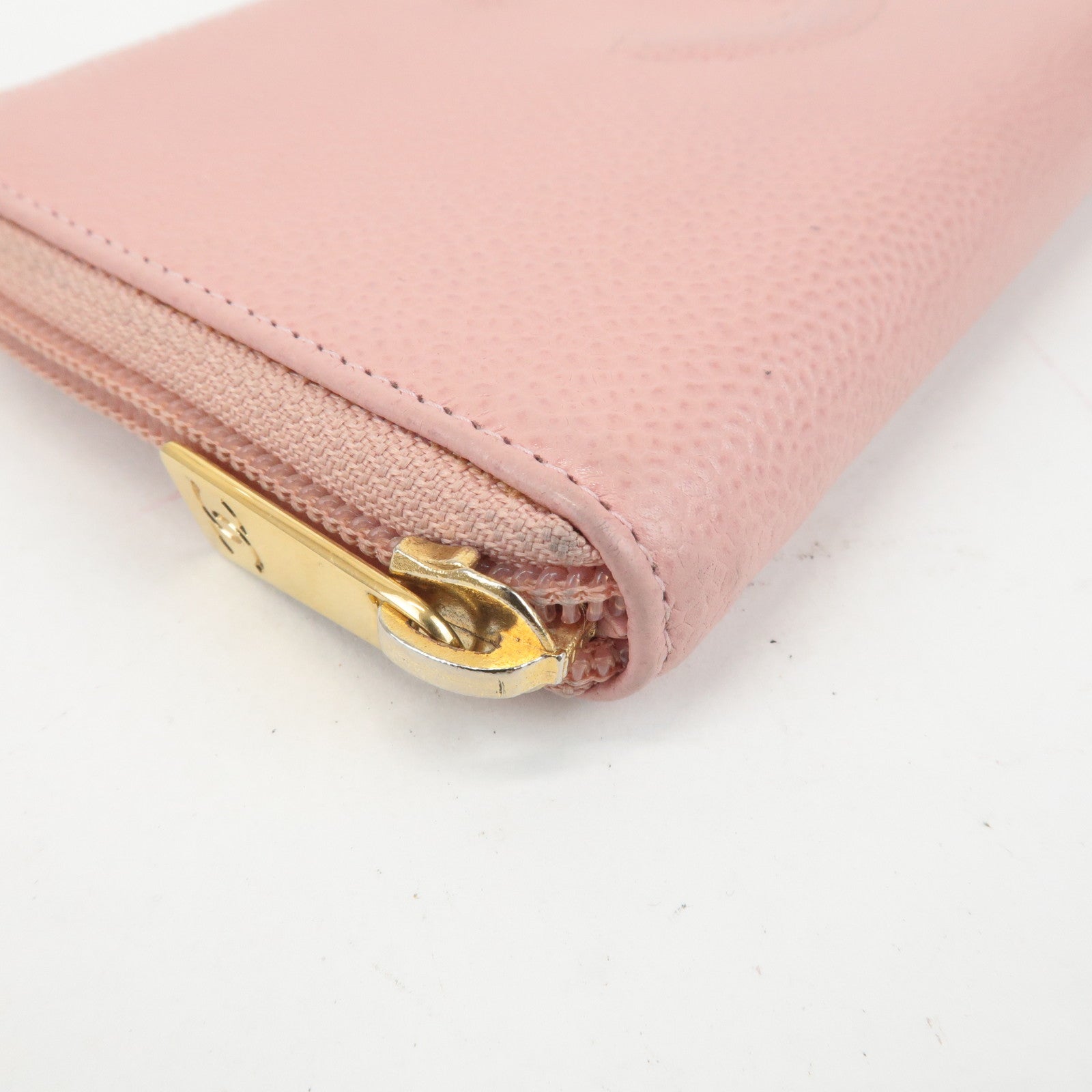 CHANEL COCO Mark Caviarskin Zip Around Long Wallet Pink A50071 Used