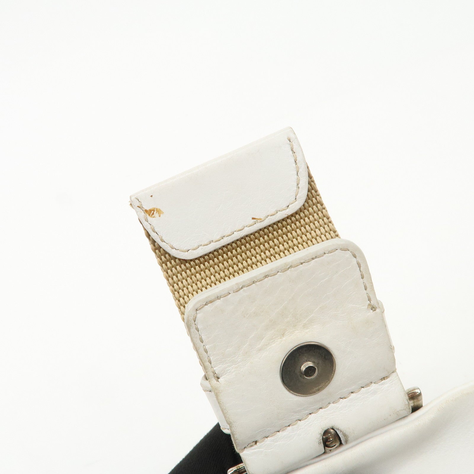 PRADA Triangle Logo Leather Nylon Shoulder Bag White Beige