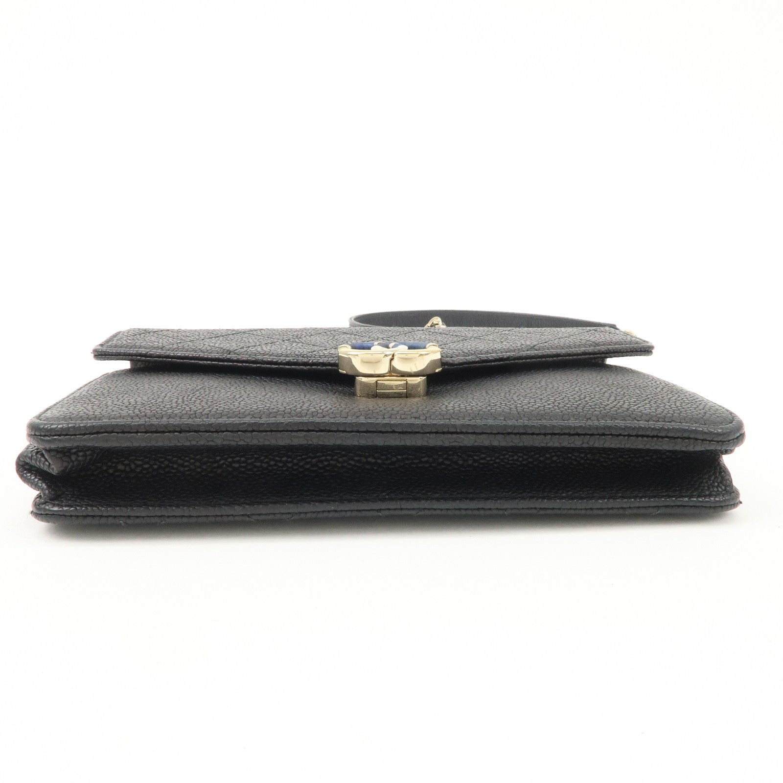 CHANEL Matelasse Caviarskin Chain Wallet COW Shoulder Bag Black Used