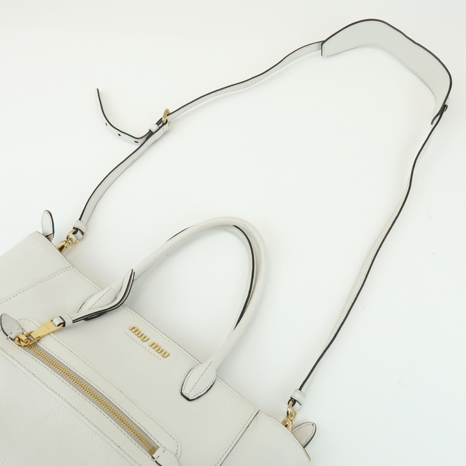 MIU MIU Madras Leather 2Way Bag Hand Bag Shoulder Bag White