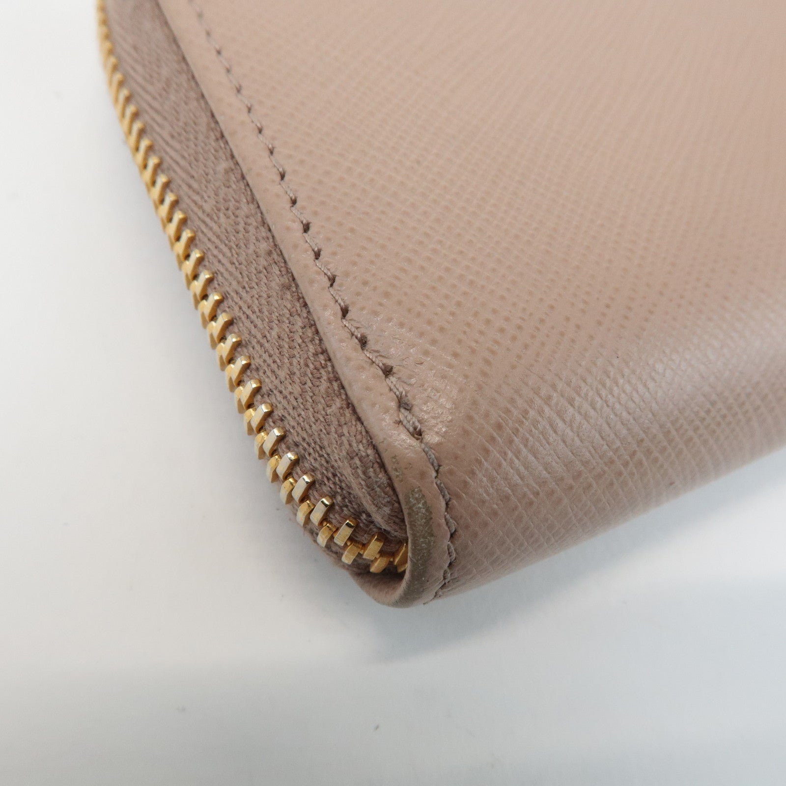 PRADA Logo Saffiano Leather Zippy Coin Case Pink Beige 1ML025 Used