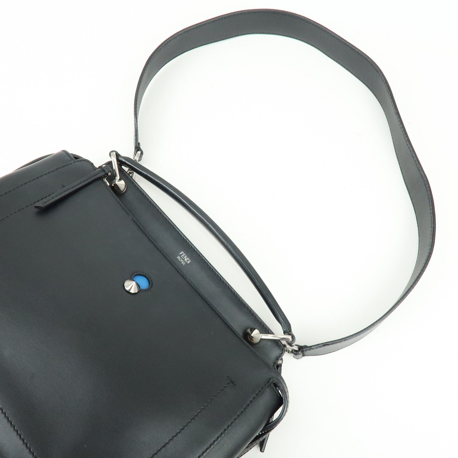 FENDI Dotcom Leather 2WAY Bag Hand Bag Shoulder Bag Black 8BN293