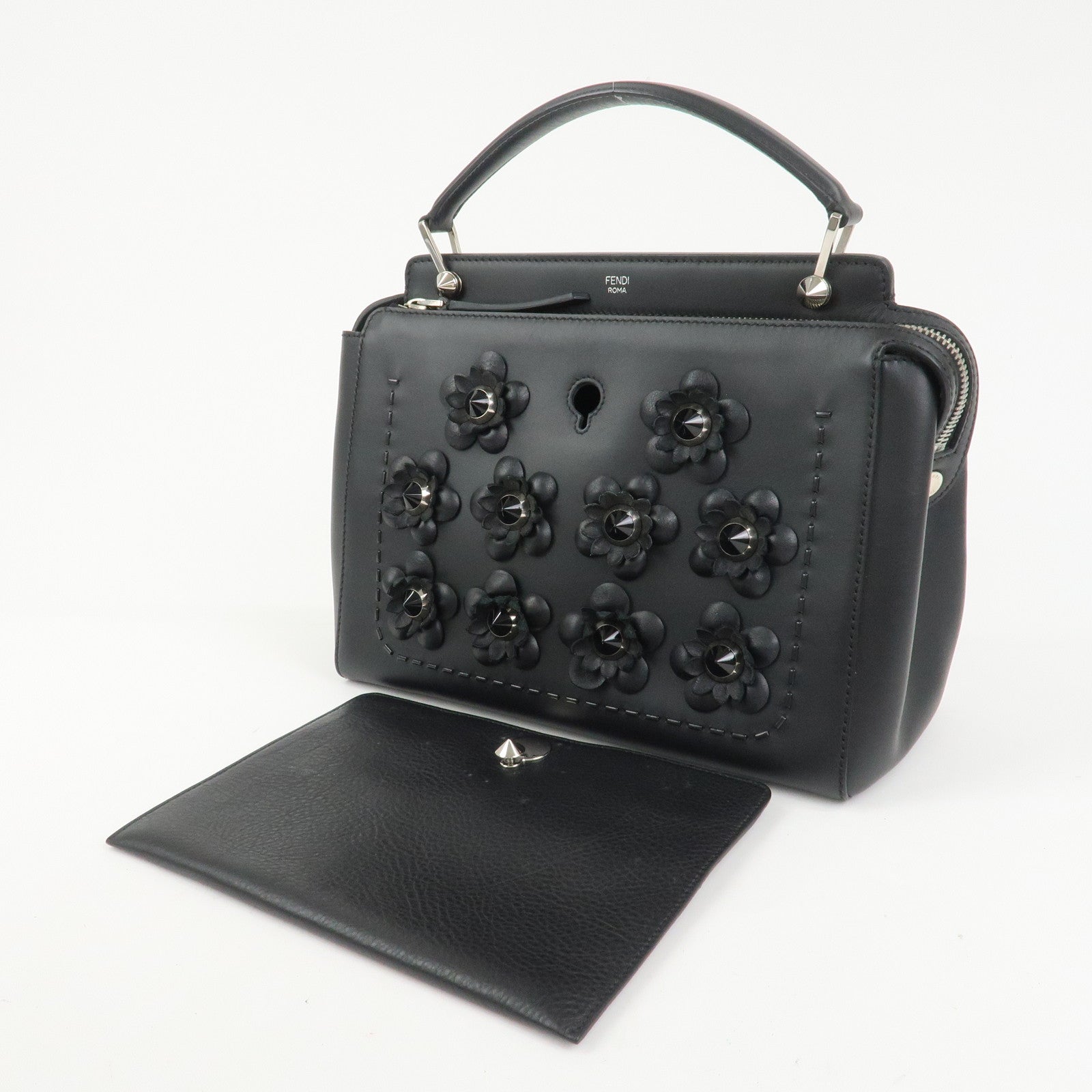 FENDI Dotcom Leather 2WAY Bag Hand Bag Shoulder Bag Black 8BN293