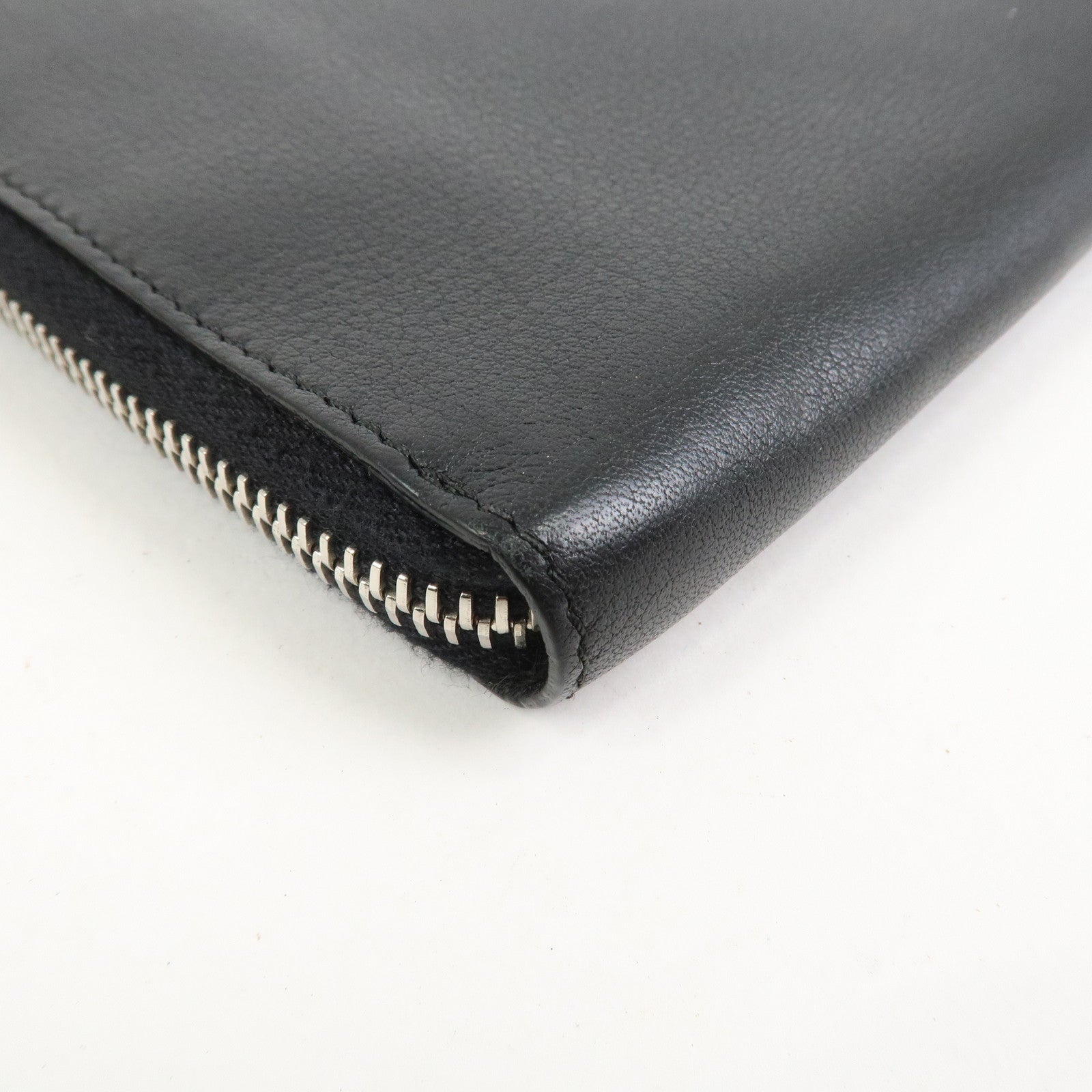 FENDI Leather Wool Apple Motif Clutch Bag Pouch Black 8M0363