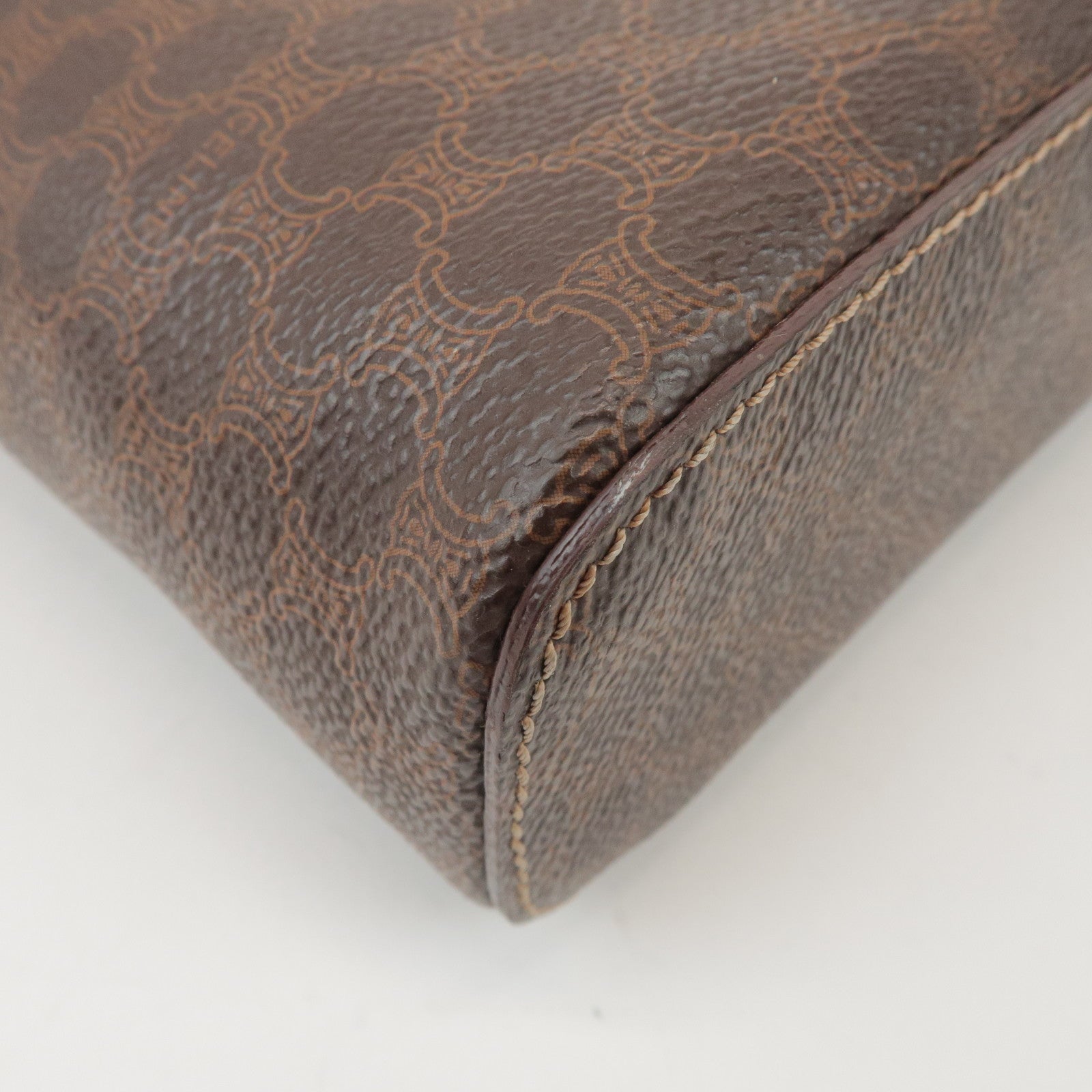 CELINE Macadam PVC Coated Canvas Leather Hand Bag Vanity Bag Brown