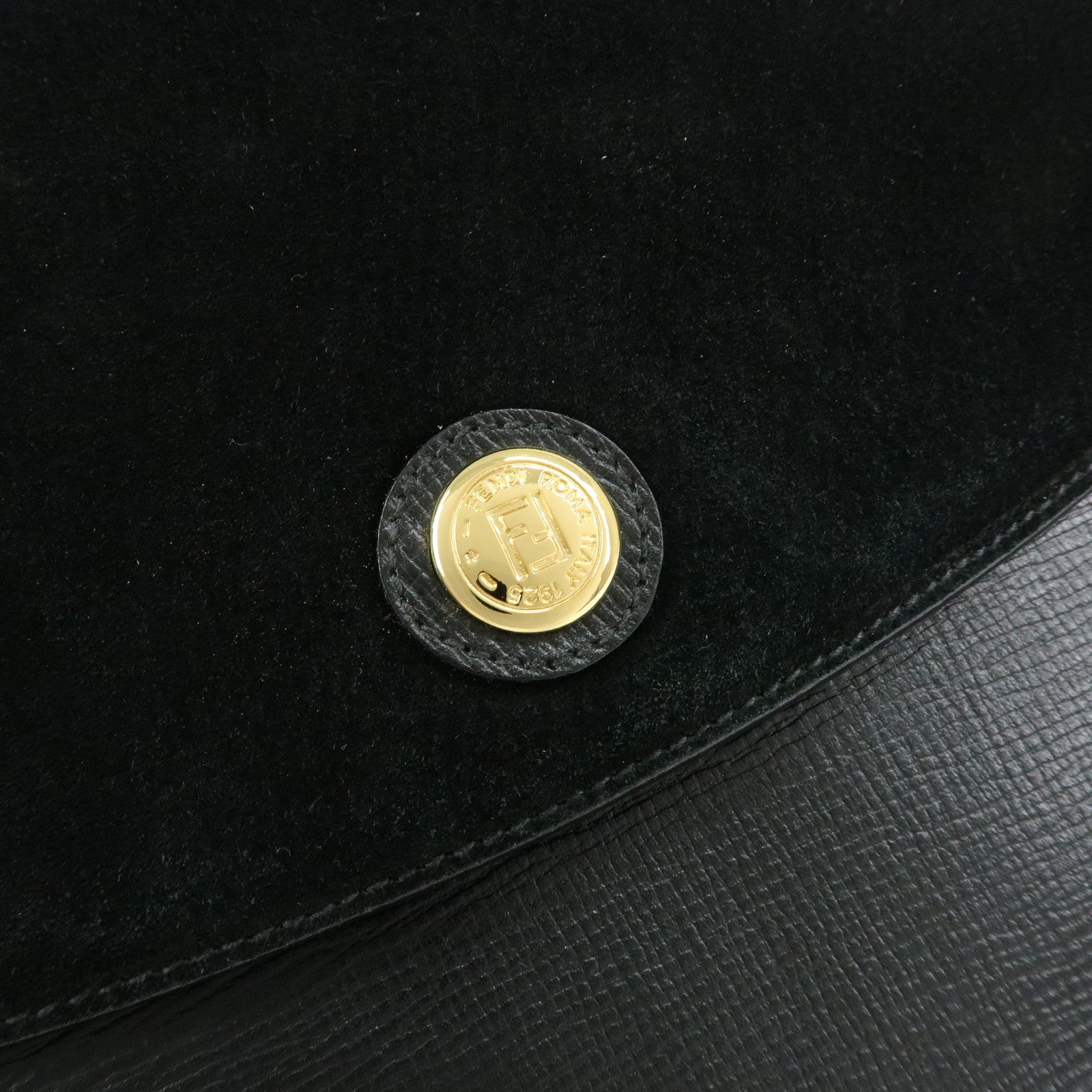 FENDI Top Handle Leather Suede Hand Bag Black 12897