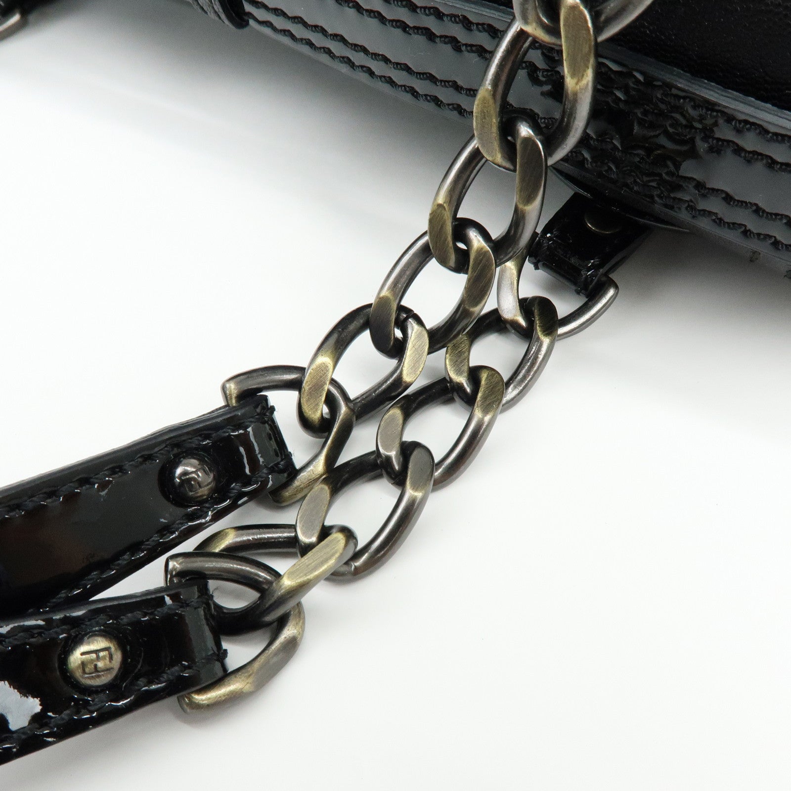 FENDI Patent Leather Chain Shoulder Bag Hand Bag Black 8BN165