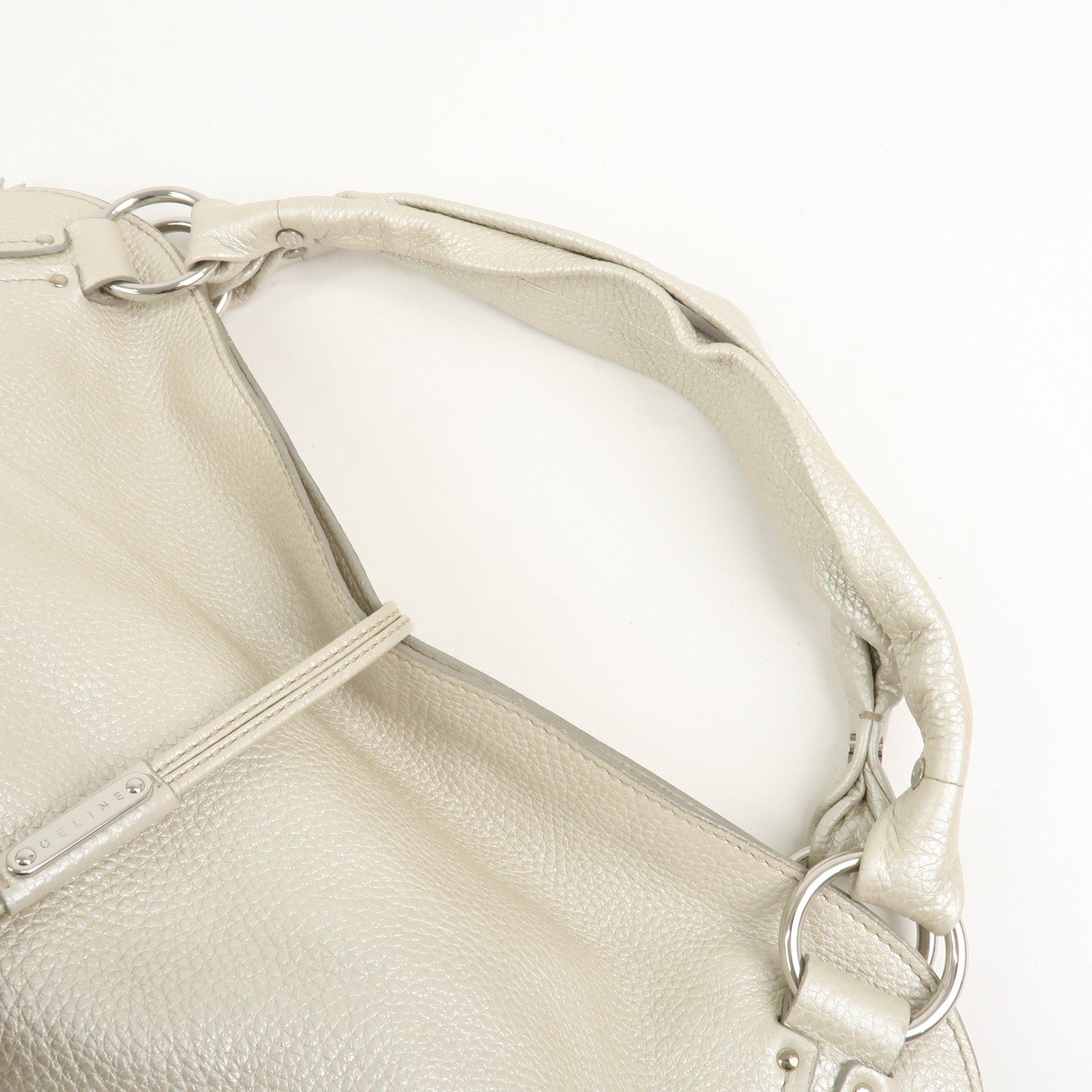 CELINE Logo Leather Bittersweet Shoulder Bag Tote Bag Silver