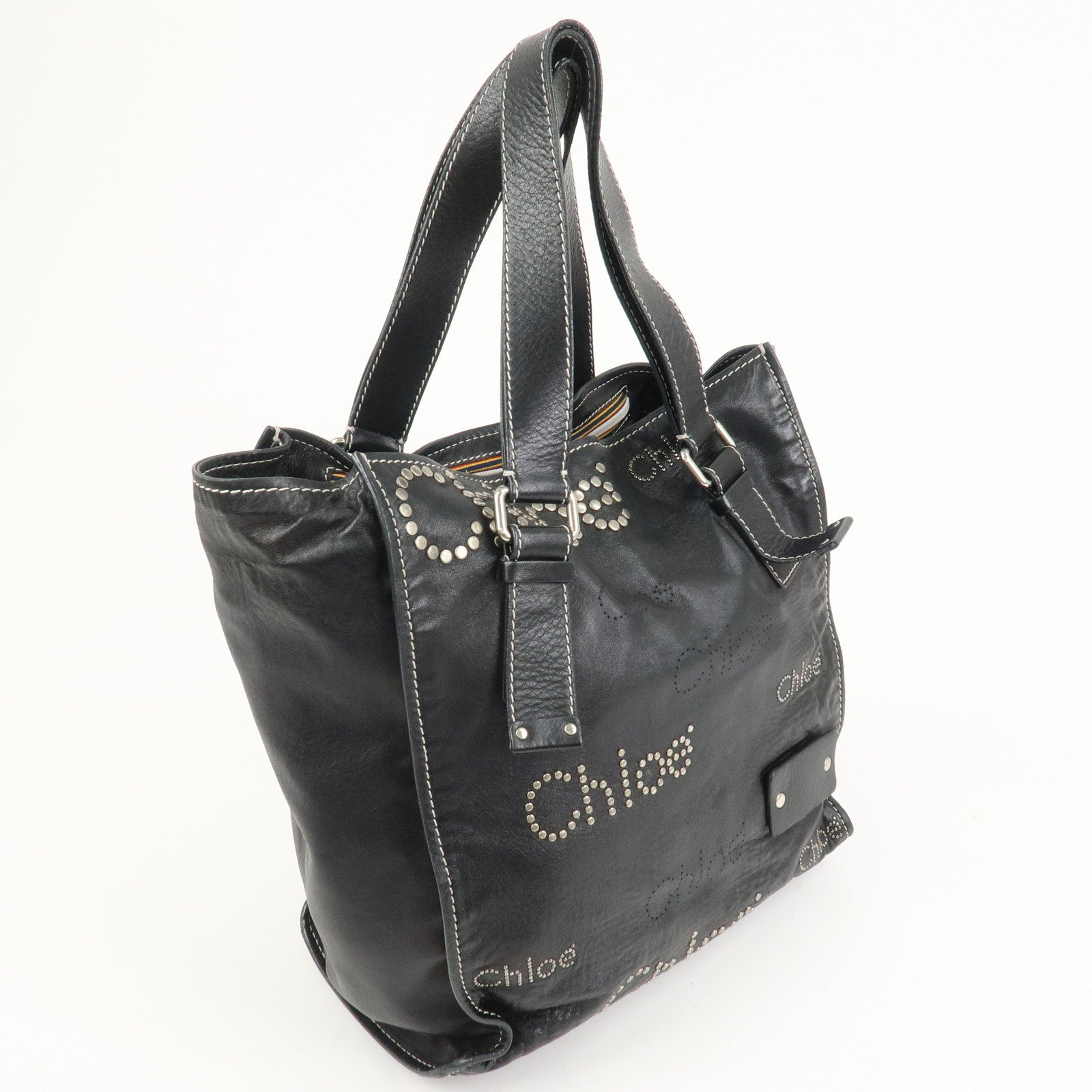 Chloe Patsy Leather Tote Bag Shoulder Bag Studs Black