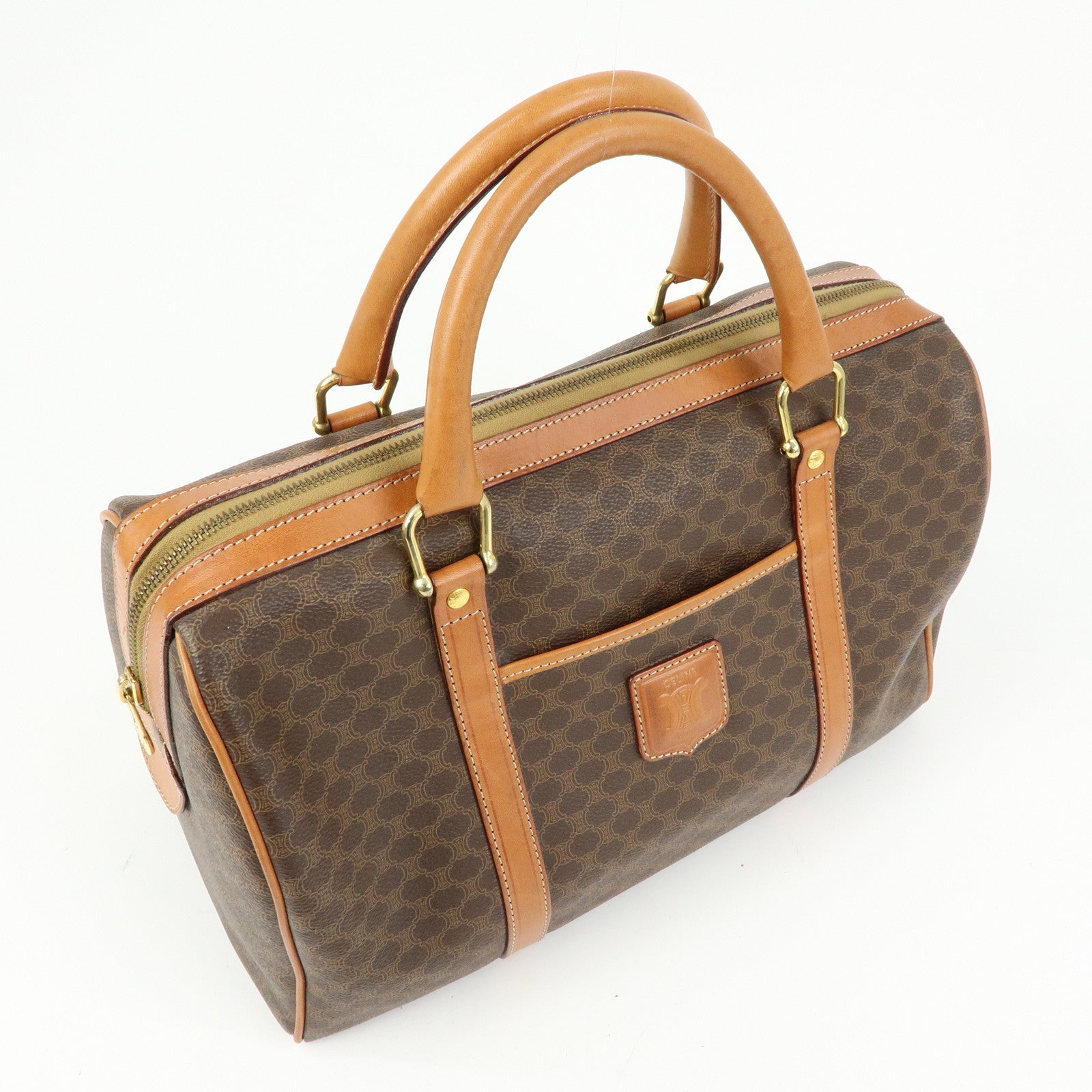 CELINE Macadam PVC Leather Boston Bag Hand Bag Brown