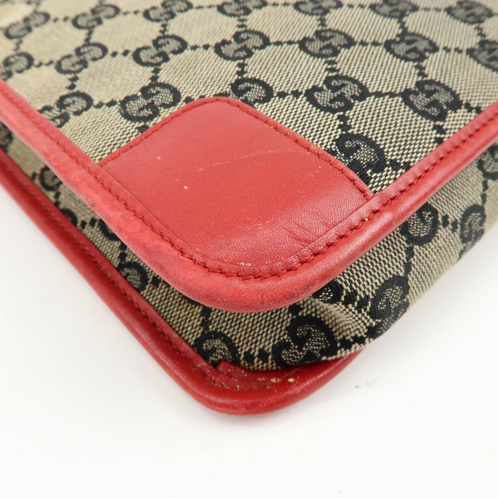 GUCCI GG Canvas Leather Shoulder Bag Beige Red 001・4206・001998