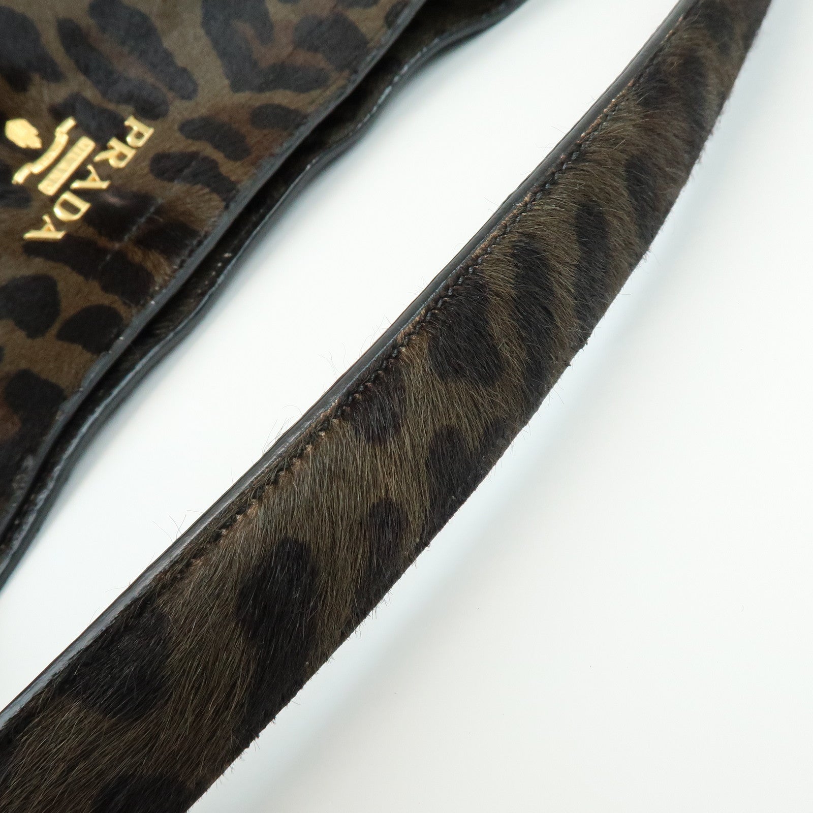 PRADA Leopard Unborn Calf Shoulder Bag Dark Brown BR4941