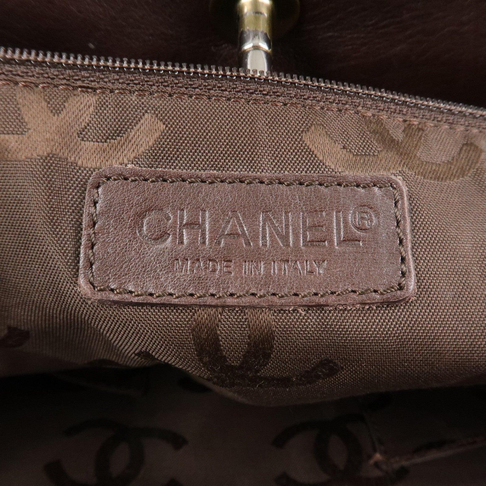 CHANEL Leather 2Way Bag Shoulder Bag Hand Bag Brown Gold