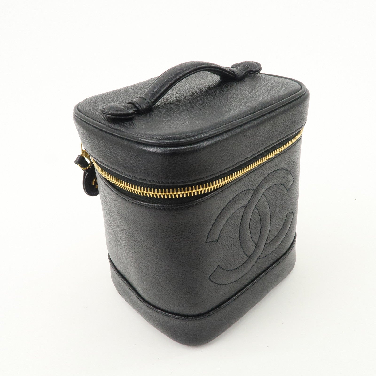 CHANEL COCO Mark Caviarskin Vanity Bag Hand Bag Cosmetic Bag Black A01998