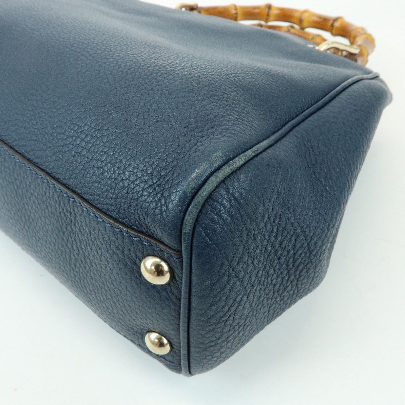 GUCCI Bamboo Shopper Small 2Way Bag Tote Shoulder Bag Navy 336032