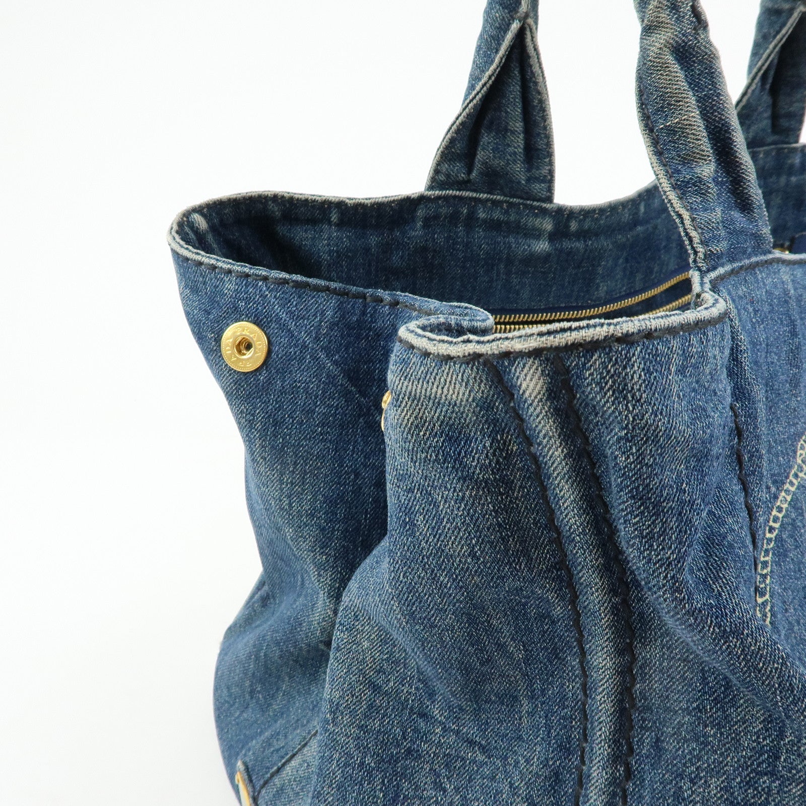 PRADA Triangle Logo Canapa Denim Tote Bag Hand Bag Shoulder Bag