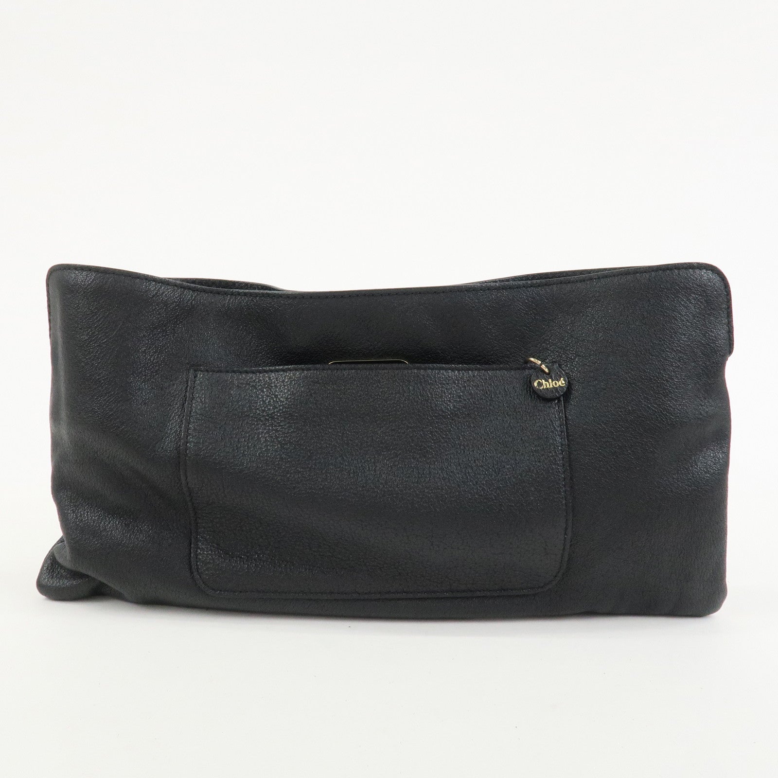 Chloe Leather Rhinestone Clutch Bag Hand Bag Black