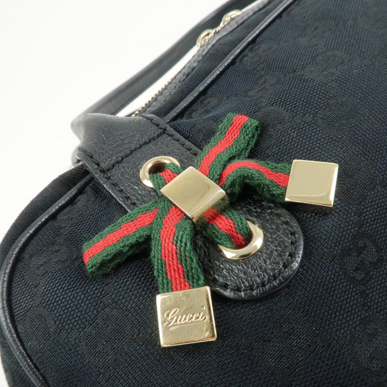 GUCCI Princy Sherry GG Canvas Leather Boston Bag Black 161720