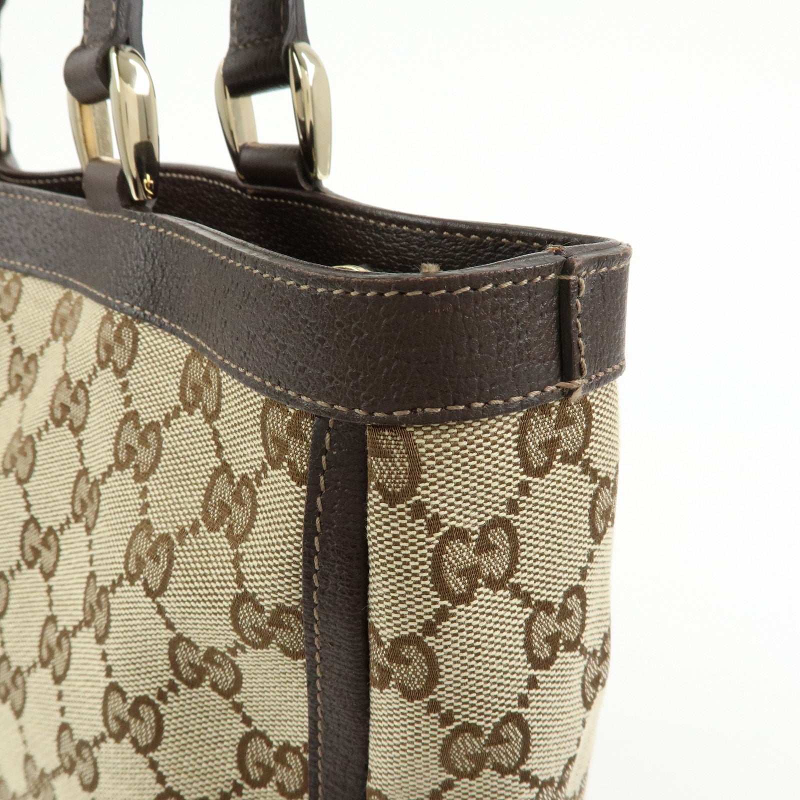 GUCCI GG Canvas Leather Tote Bag Shoulder Bag Beige Brown 170004