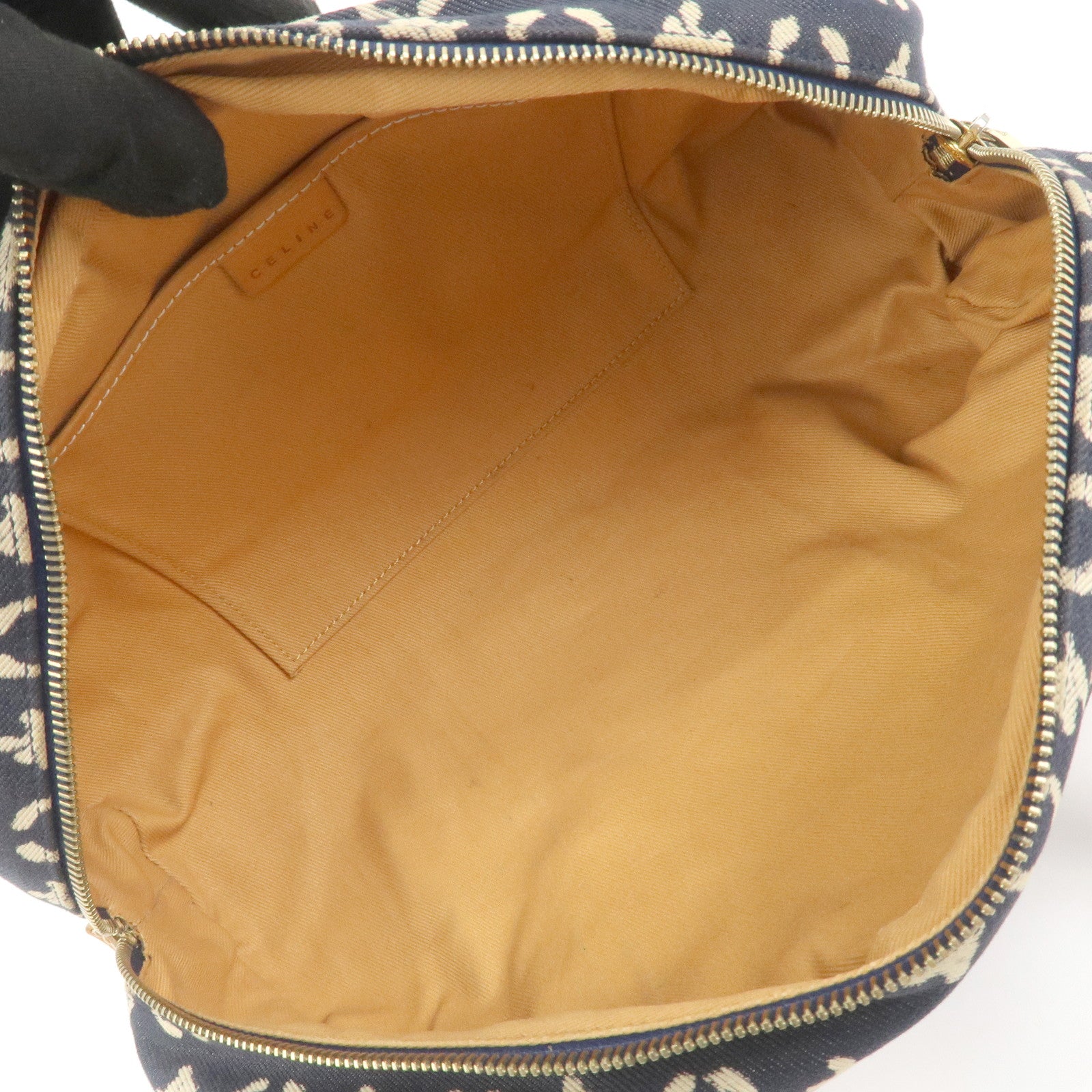 CELINE C Macadam Canvas Leather Shoulder Bag Hand Bag Navy
