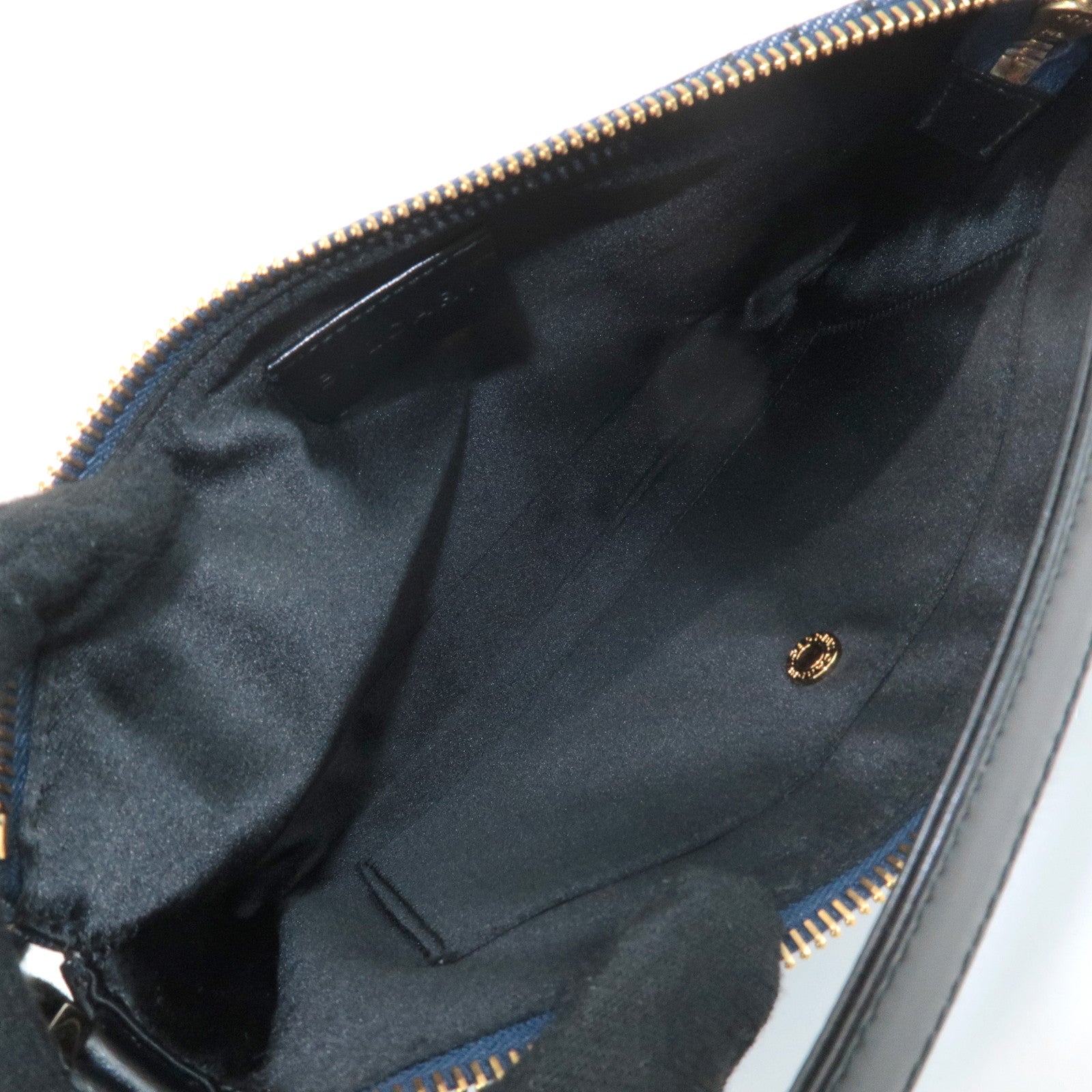 BVLGARI Logo Mania Denim Shoulder Bag Black Navy Blue Used