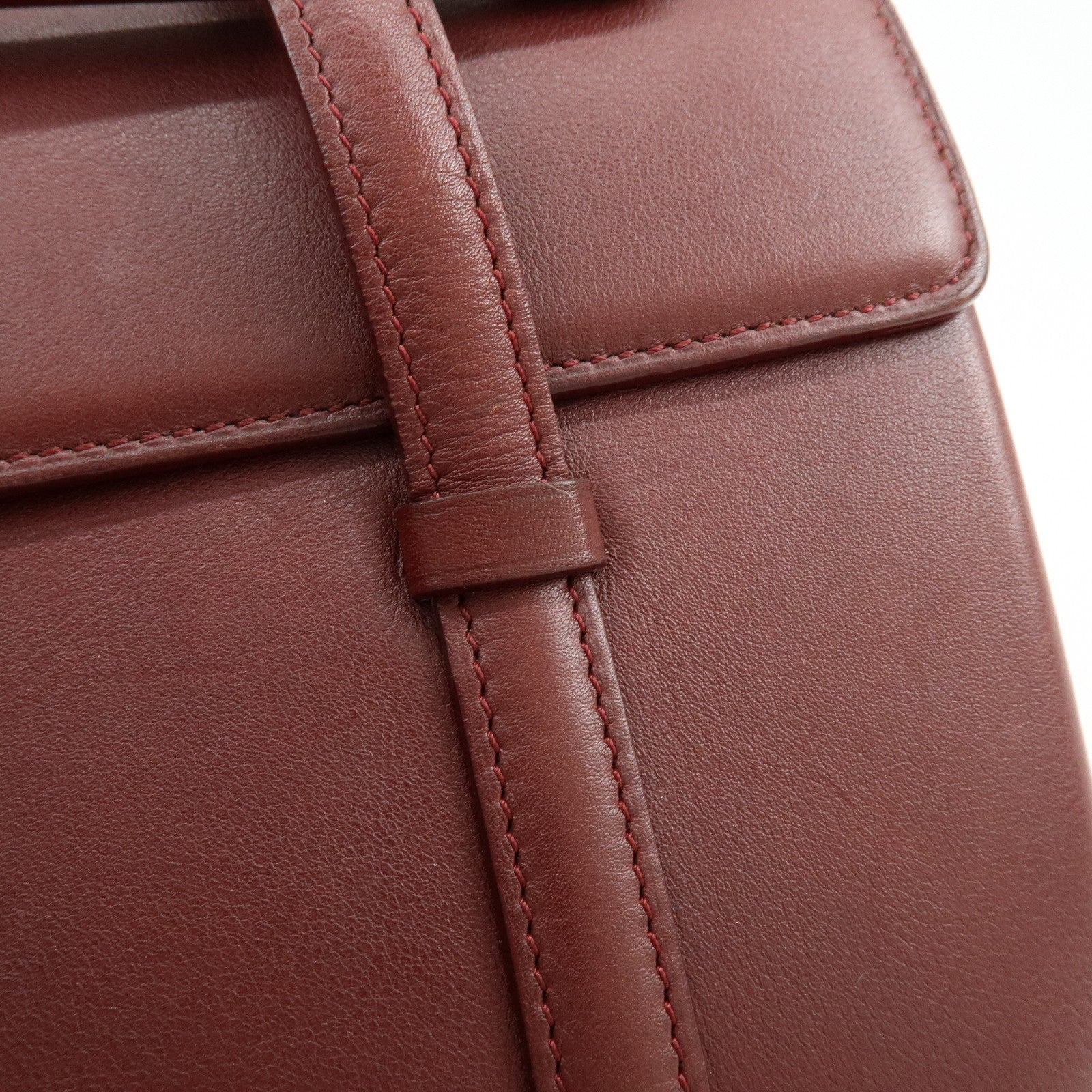 Cartier Cabochon Leather Hand Bag Tote Bag Wine Red