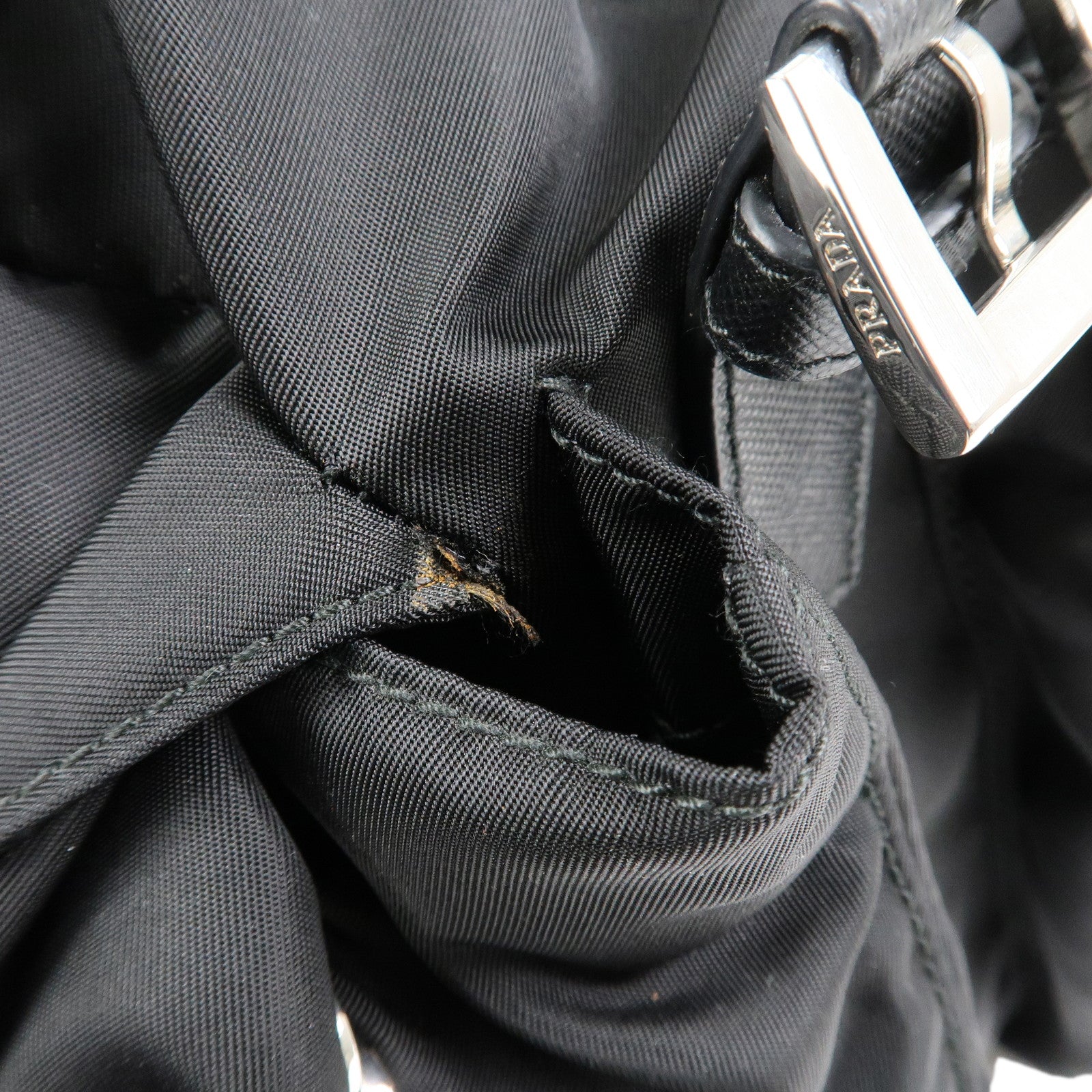 PRADA Triangle Logo Leather Nylon Backpack Rucksack Black B6677
