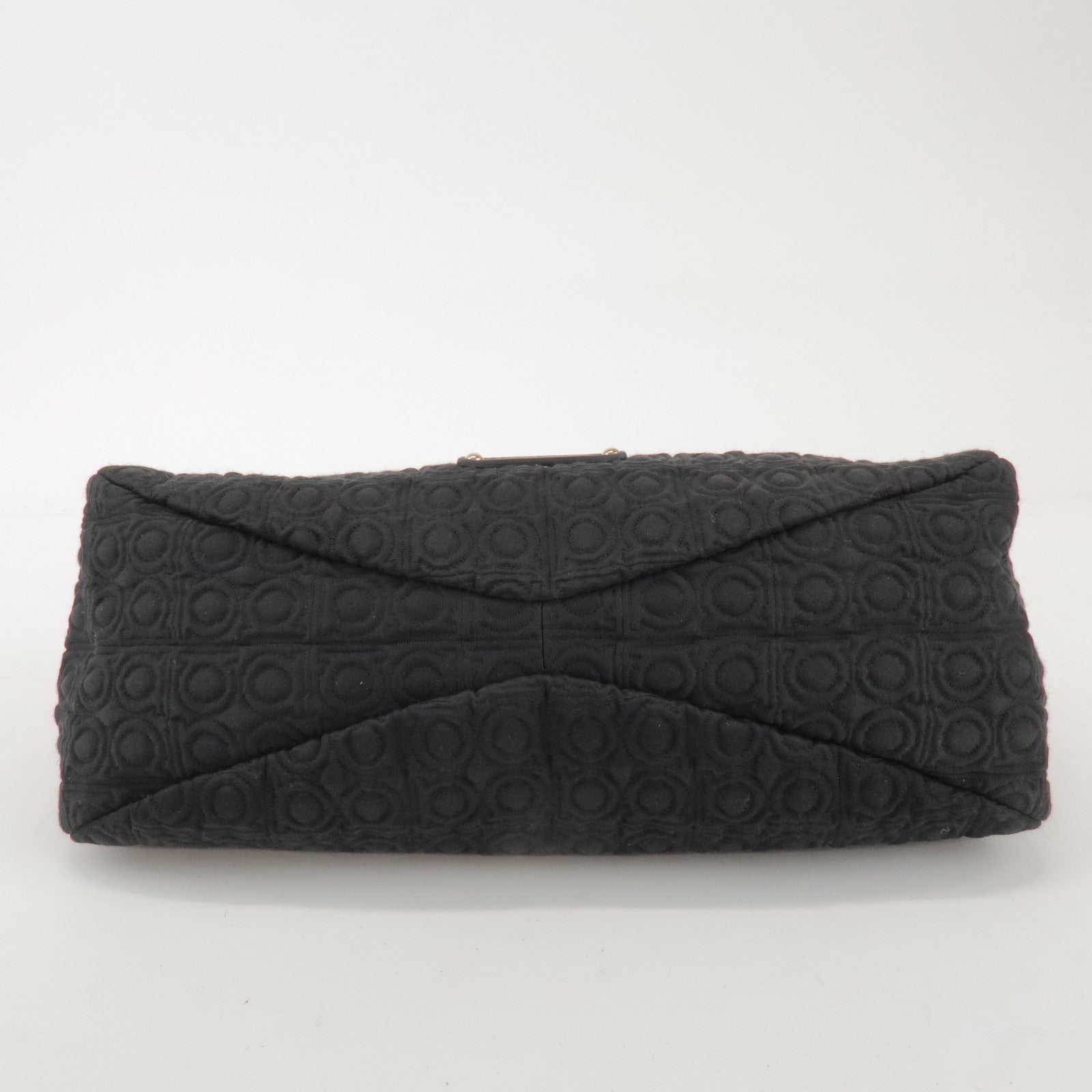 Ferragamo Gancini Canvas Leather Hand Bag Shoulder Bag Black