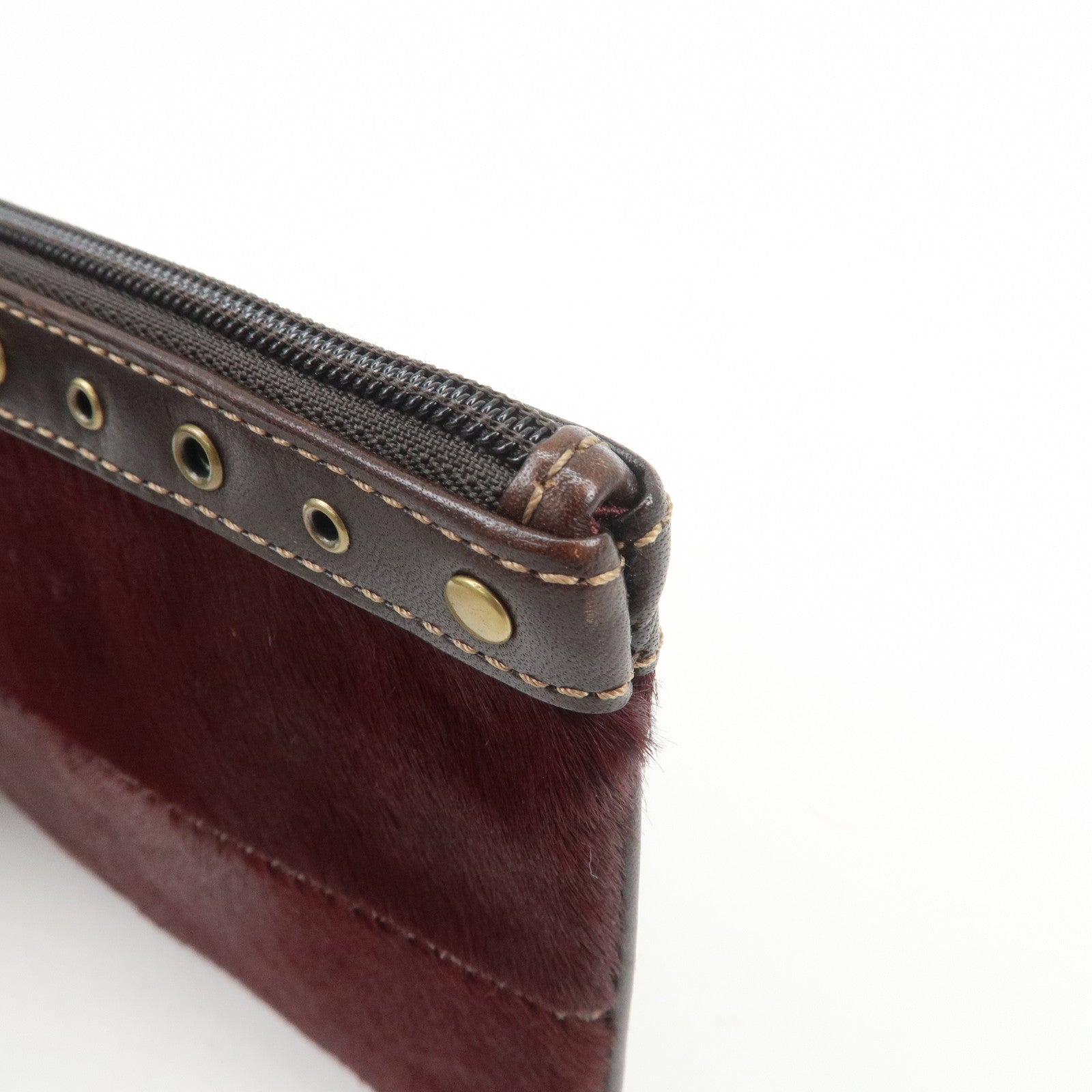 COACH Unborn Calf Leather Pouch Cosmetic Pouch Bordeaux Brown