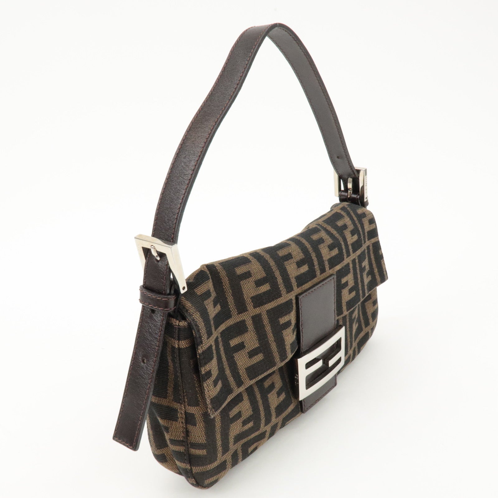 FENDI Mamma Baguette Zucca Canvas Shoulder Bag Brown Black 26424 Used