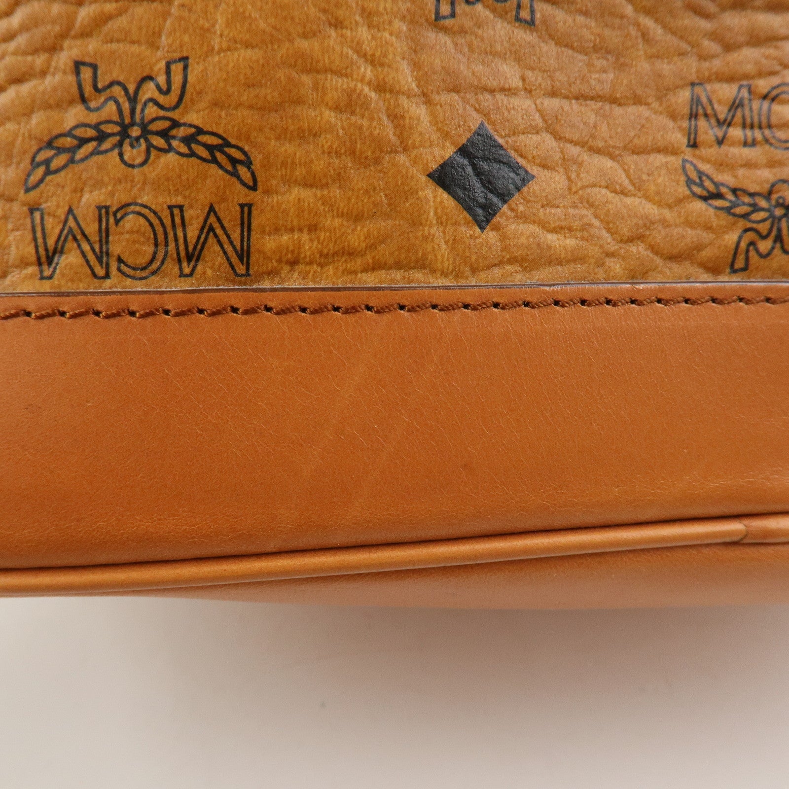 MCM Visetos Leather Bucket Bag Shoulder Bag Drawstring Brown