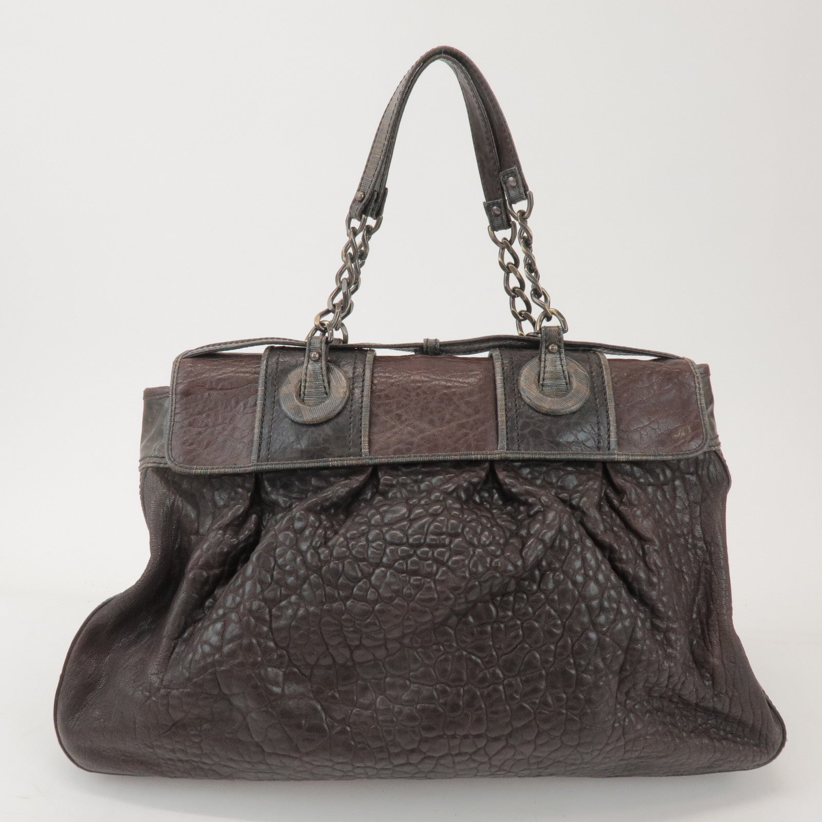 FENDI Zucca Leather PVC Coated Canvas B Bag Boston Bag Brown 8BN166