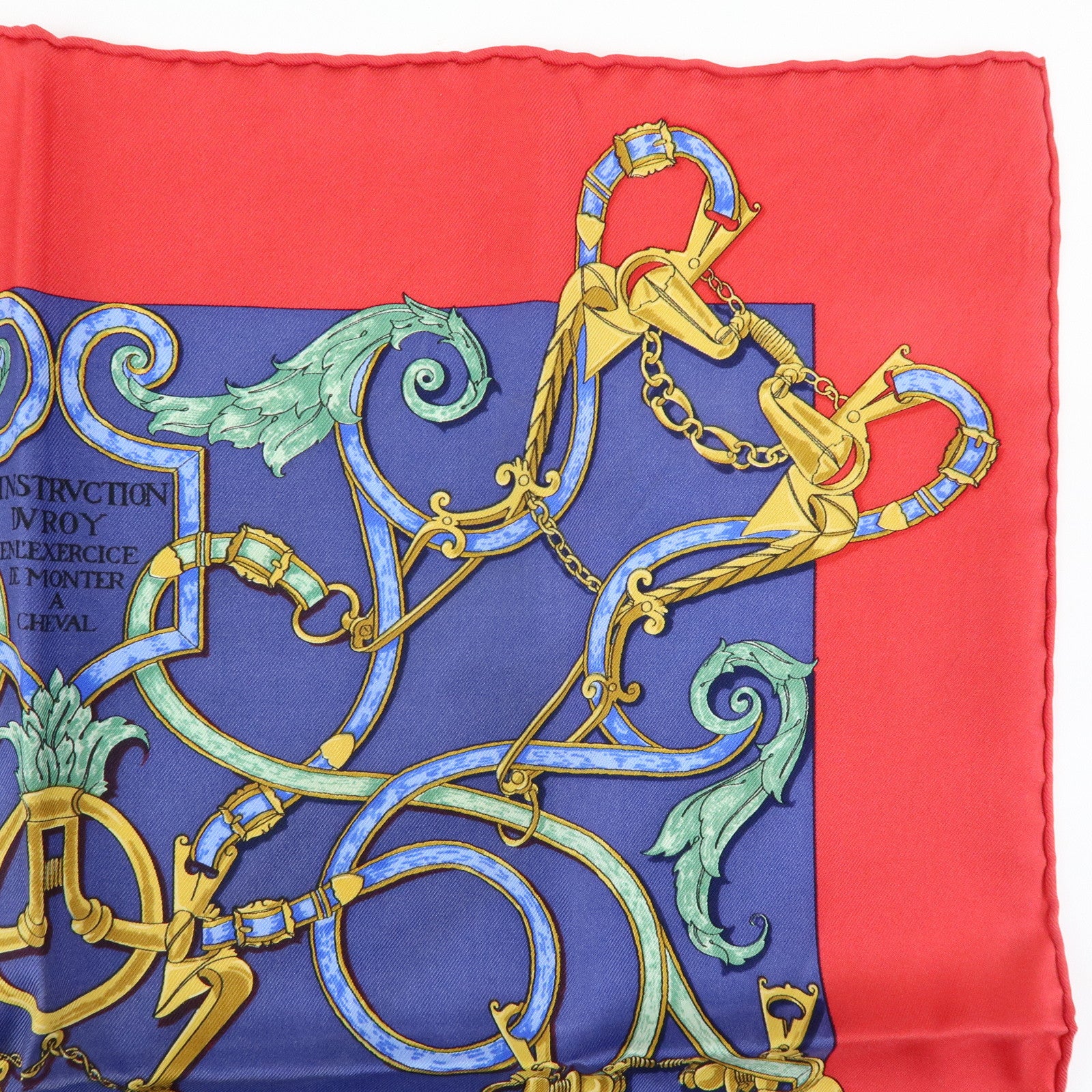 HERMES Carre 45 Silk 100% Scarf L’INSTRVCTION DV ROY Red Navy