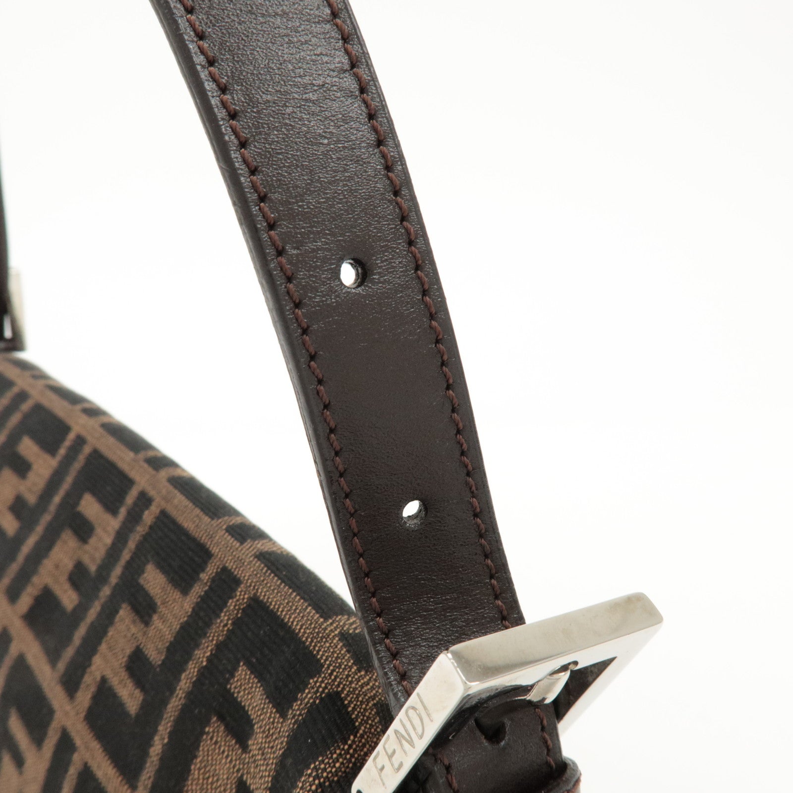 FENDI Mamma Baguette Zucca Canvas Shoulder Bag Brown Black 26424 Used