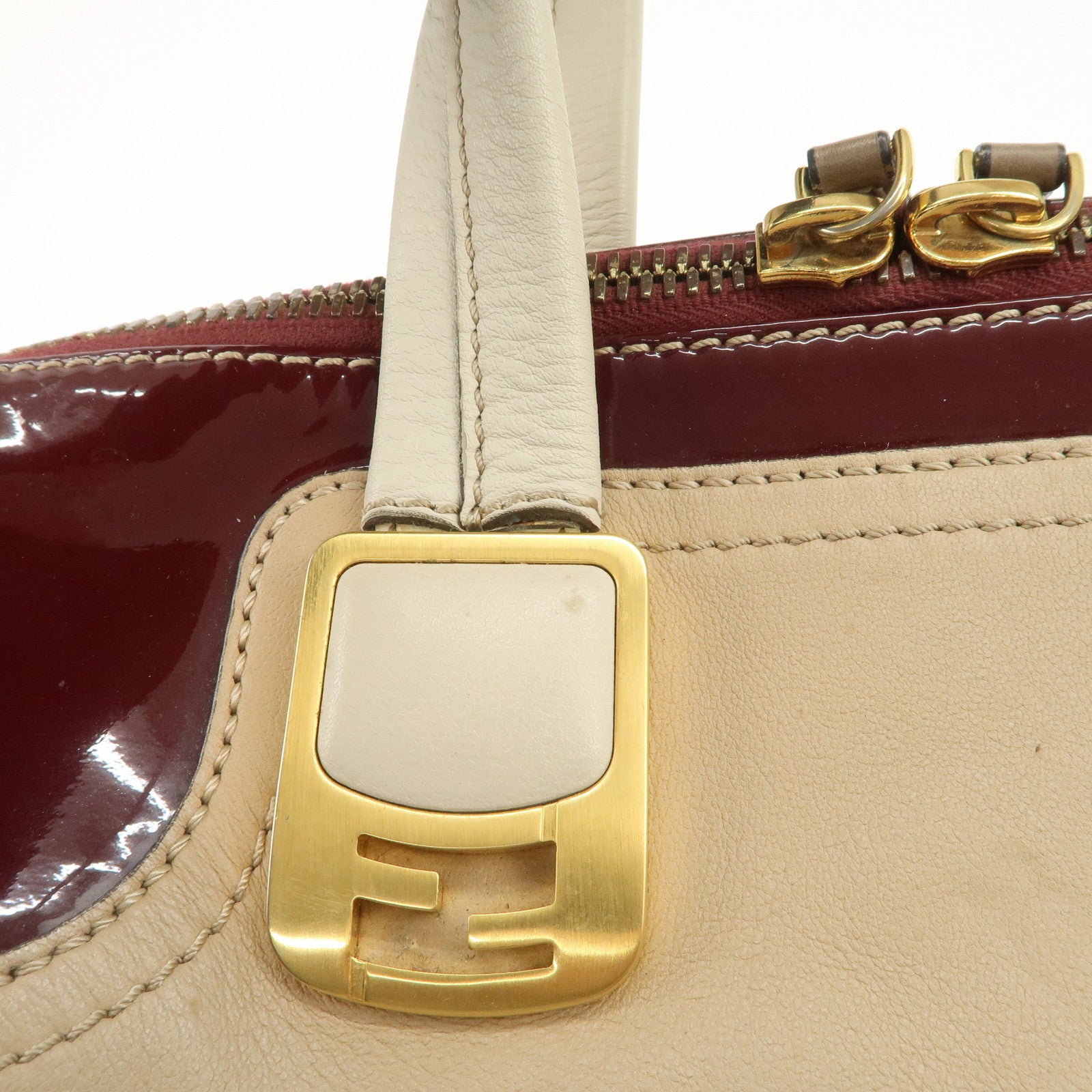 FENDI Chameleon Leather Enamel 2WAY Bag Beige Bordeaux 8BL114