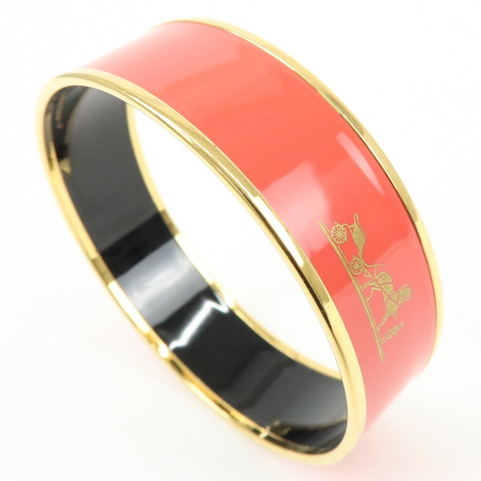 HERMES Email GM Gold Plated Bangle Bracelet Red Gold