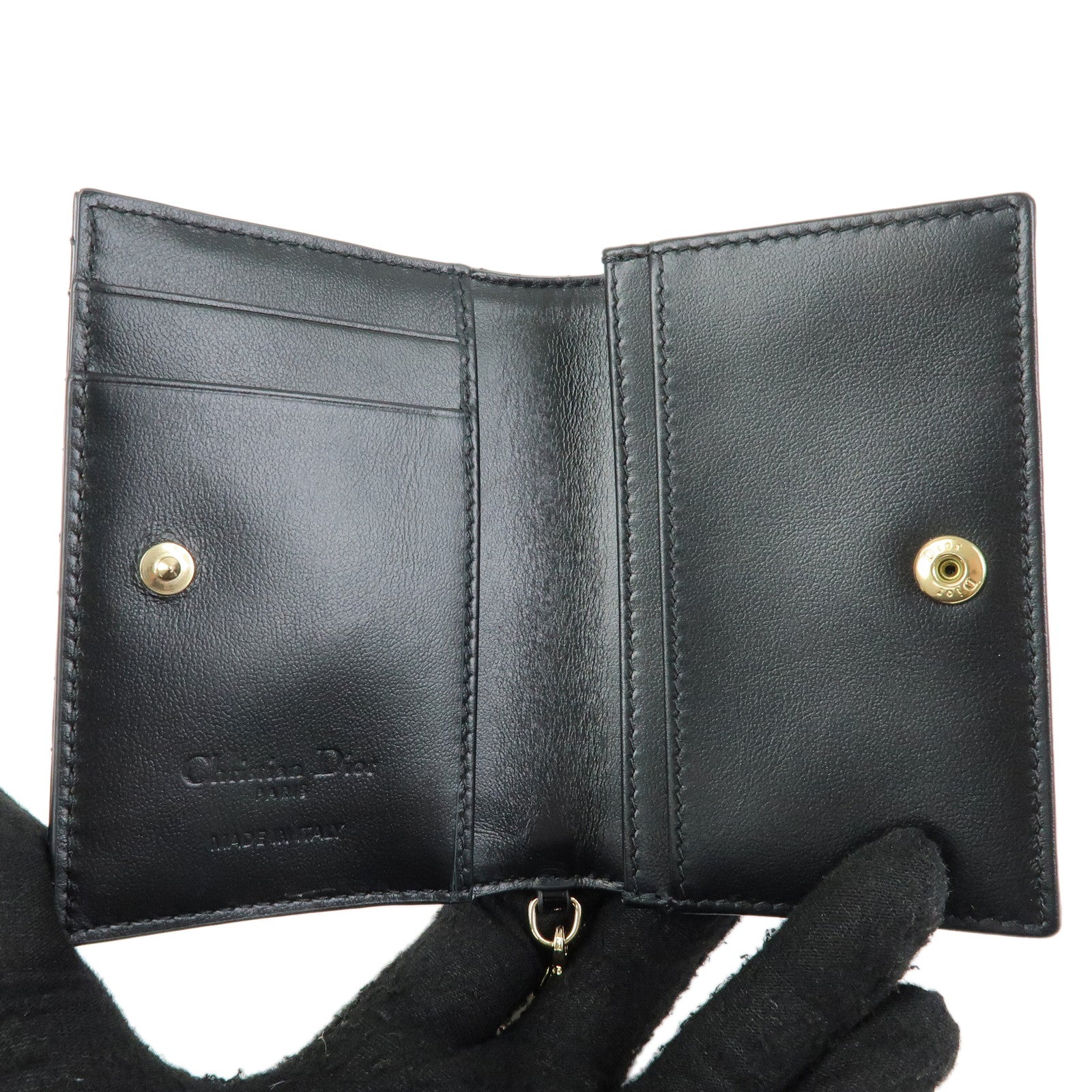 Christian Dior Lady Dior Canage Patent Leather Card Case Black