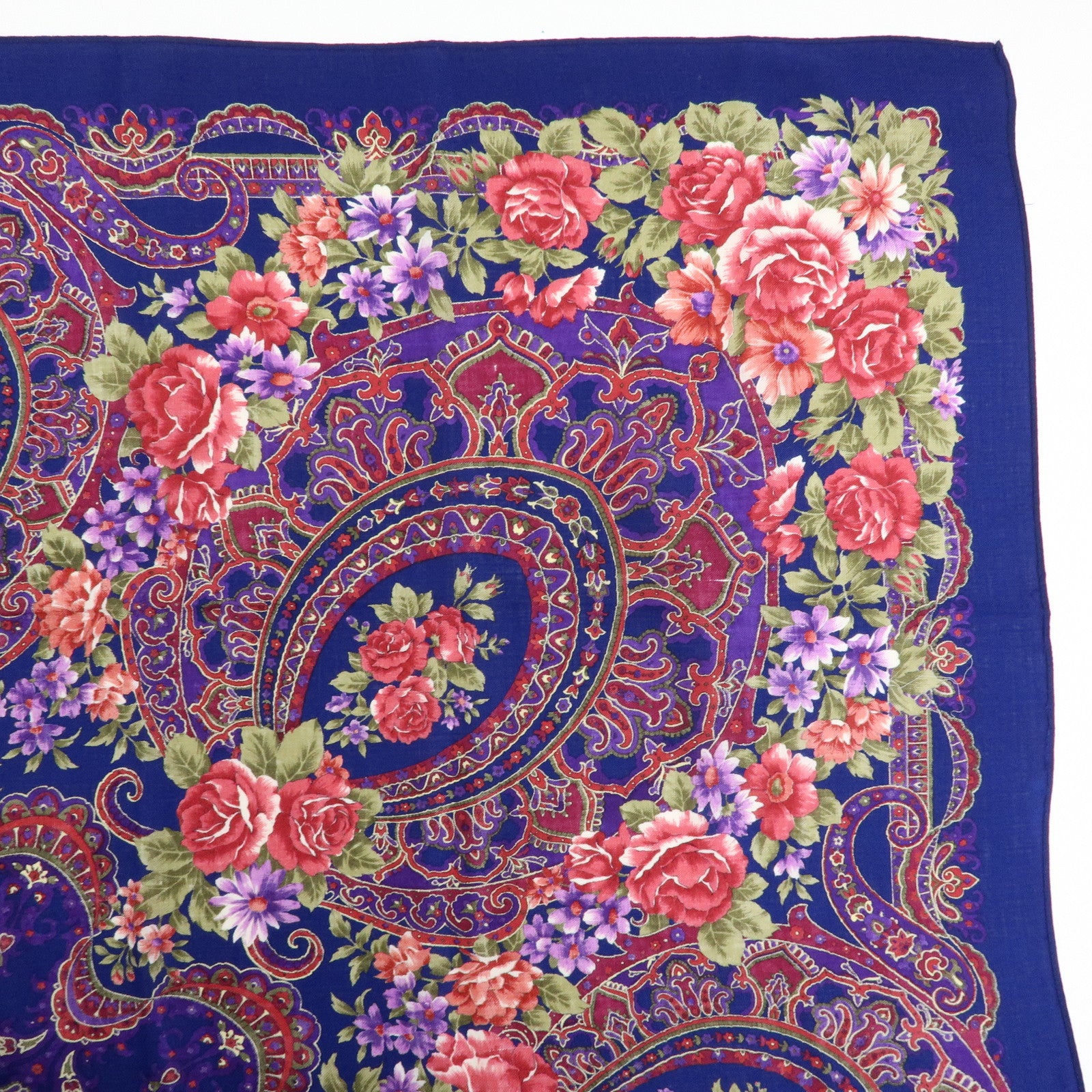 SAINT LAURENT PARIS Cotton Wool Scarf Flower Print Navy Red