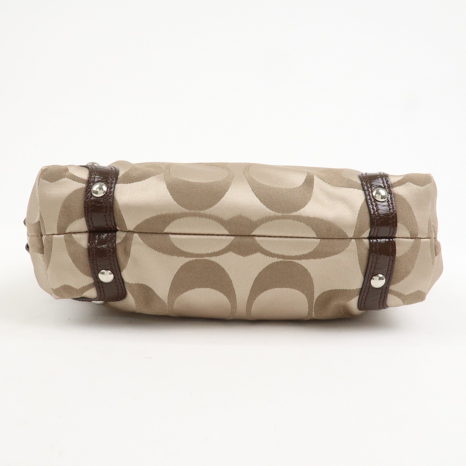 COACH Leather Satin Shoulder Bag Beige Brown F15250