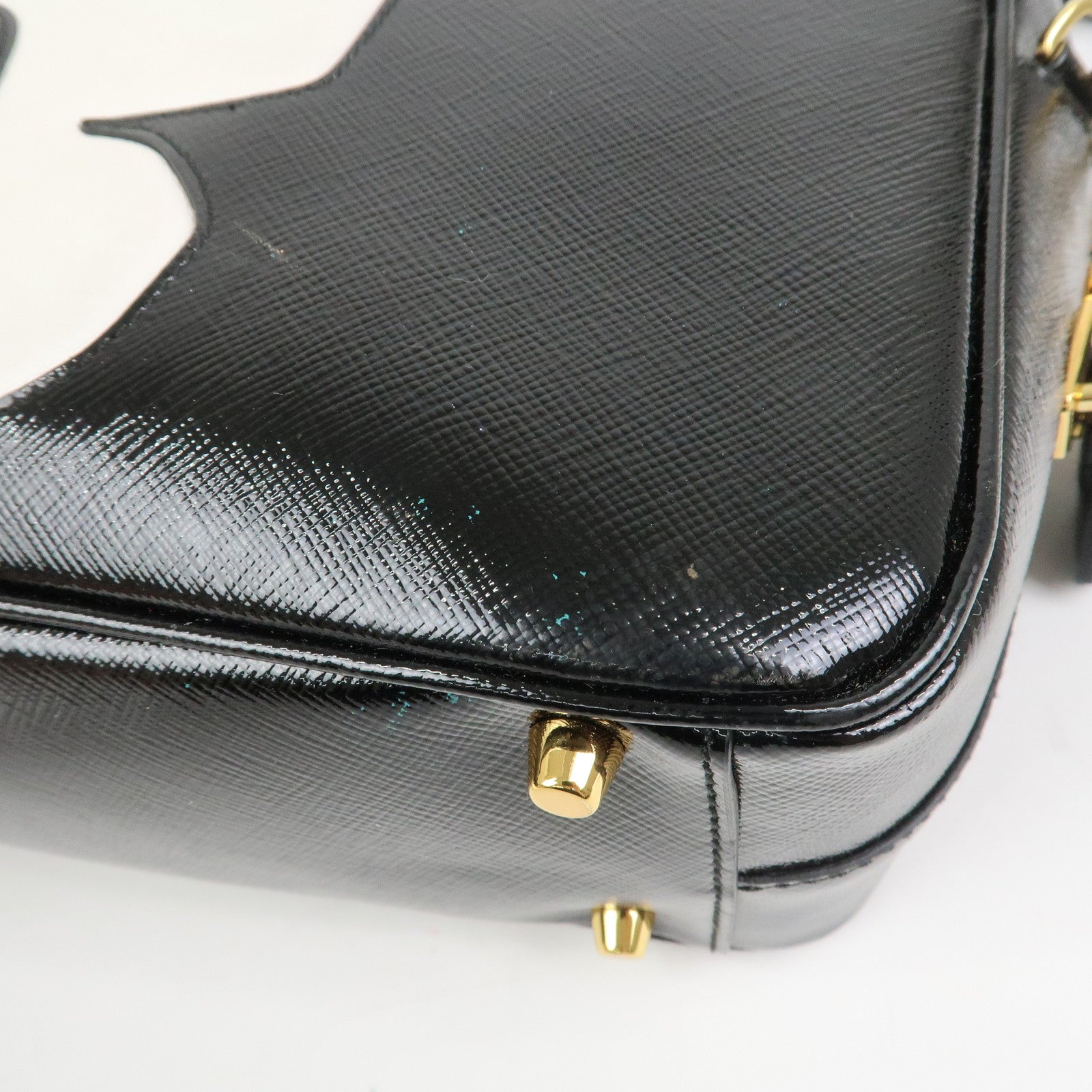PRADA Flower Saffiano Leather 2Way Bag Hand Bag Black BL095M