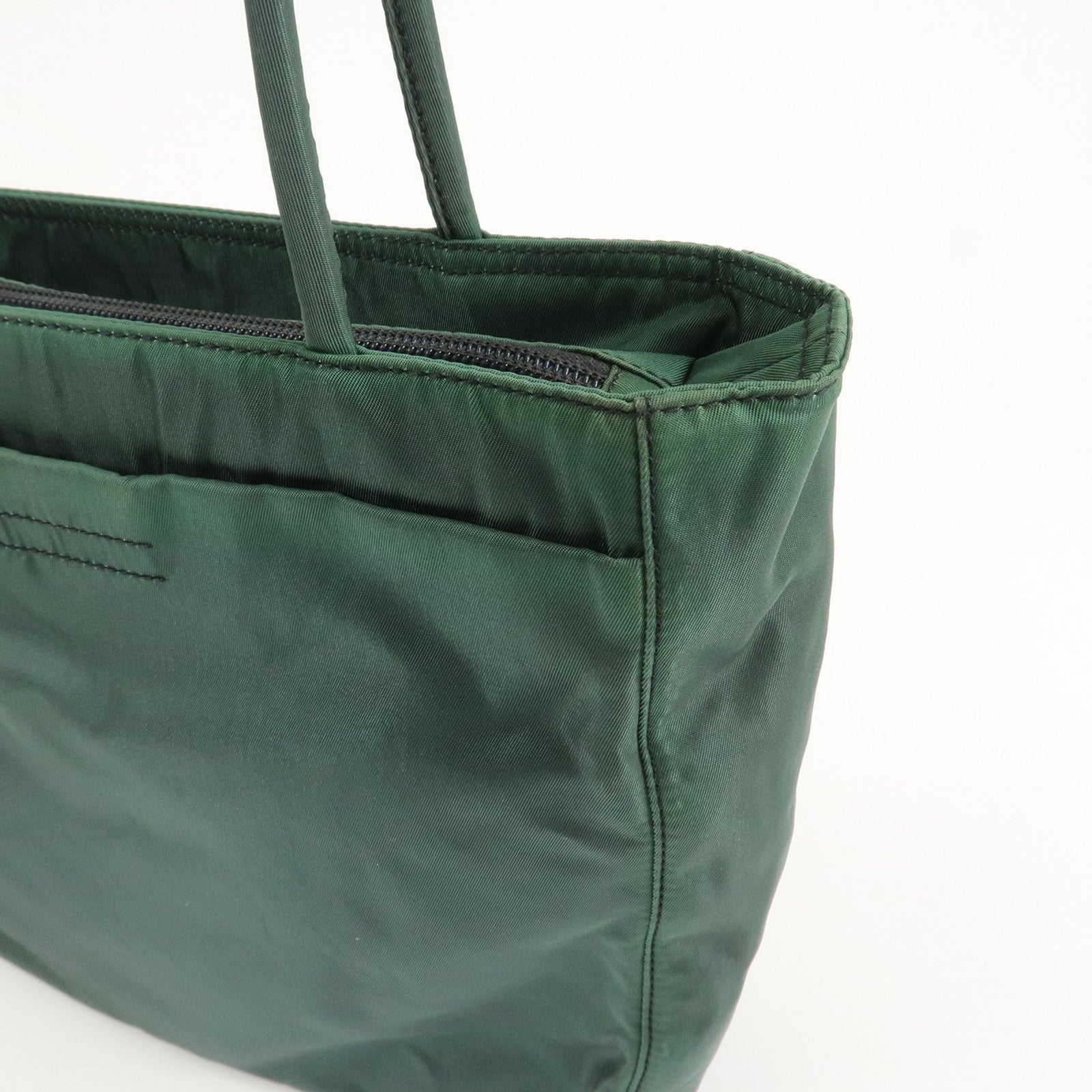 PRADA Triangle Logo Nylon Leather Tote Bag Green