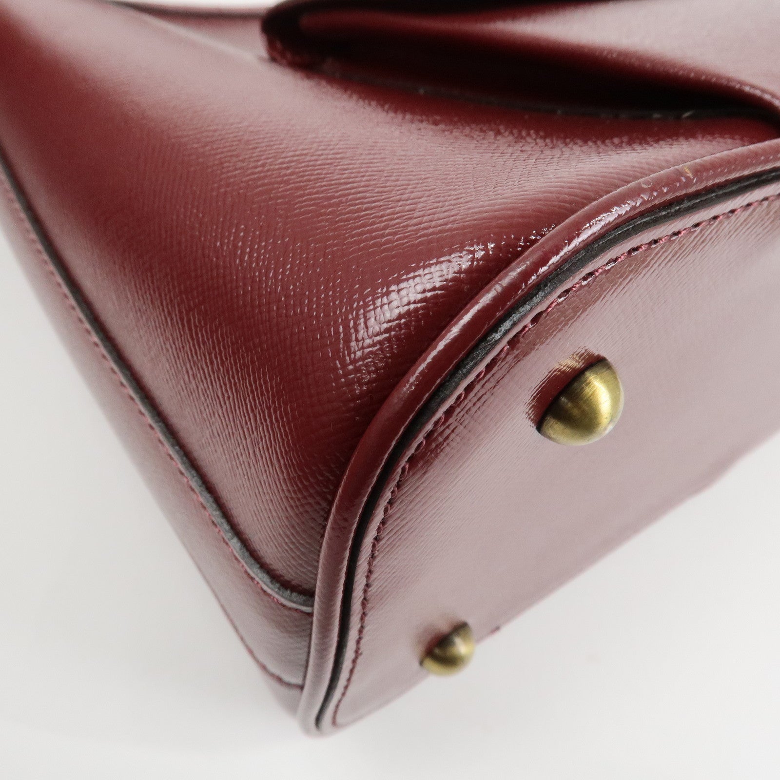 BURBERRY Logo Leather Shoulder Bag Hand Bag Bordeaux Gold Hardware Used