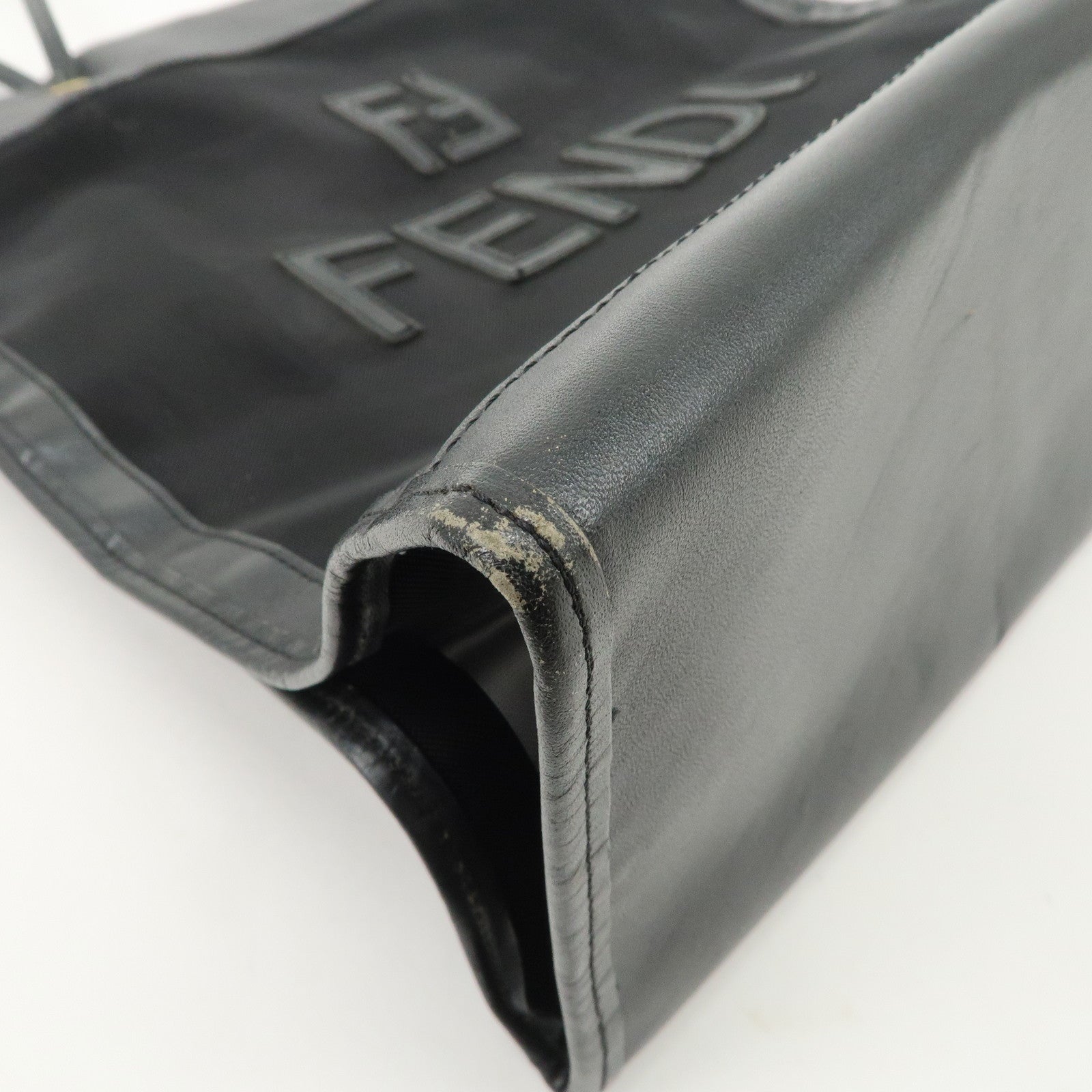 FENDI Mesh Leather Tote Bag Shoulder Bag Black Gold Hardware 259647