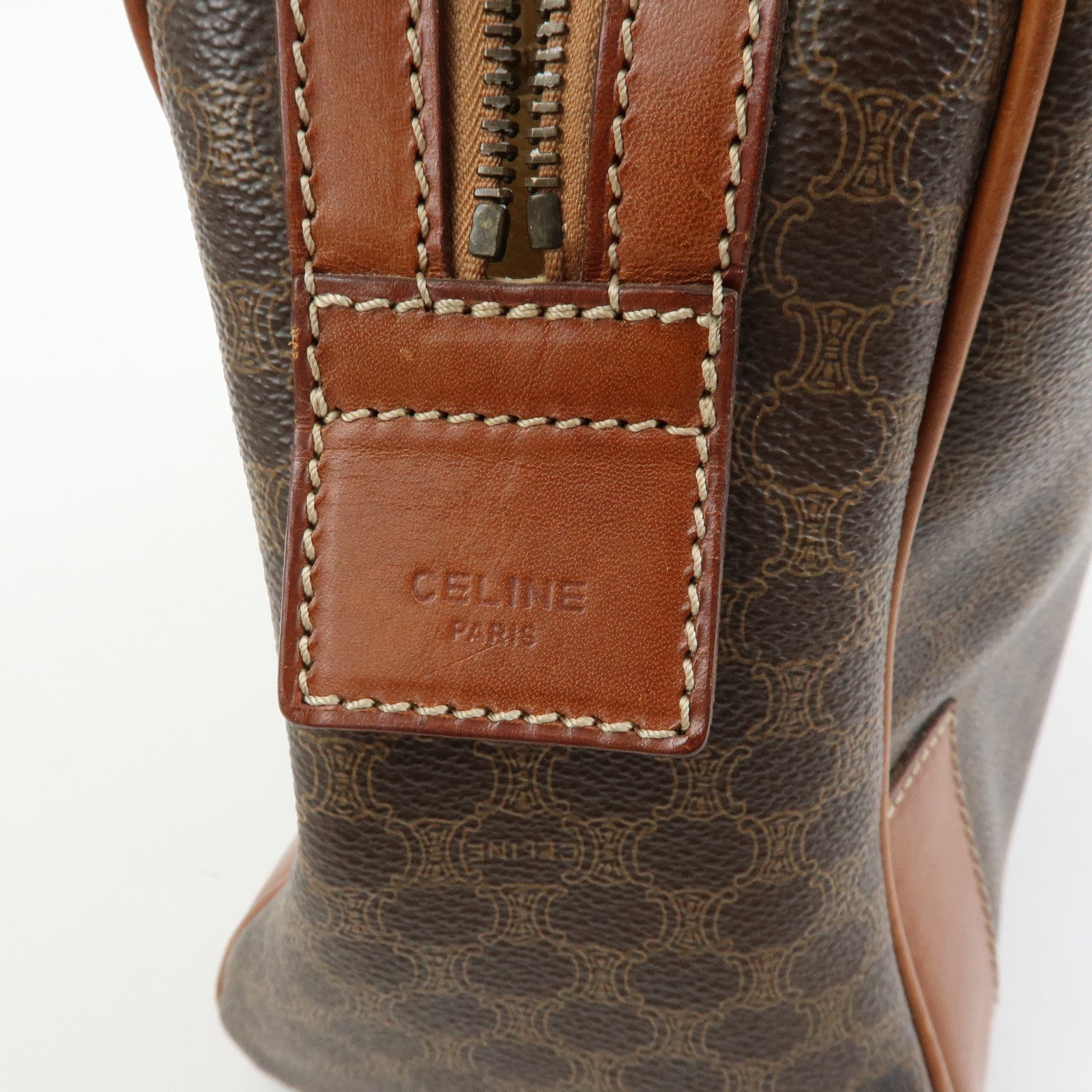 CELINE Macadam PVC Leather Hand Bag Boston Bag Brown