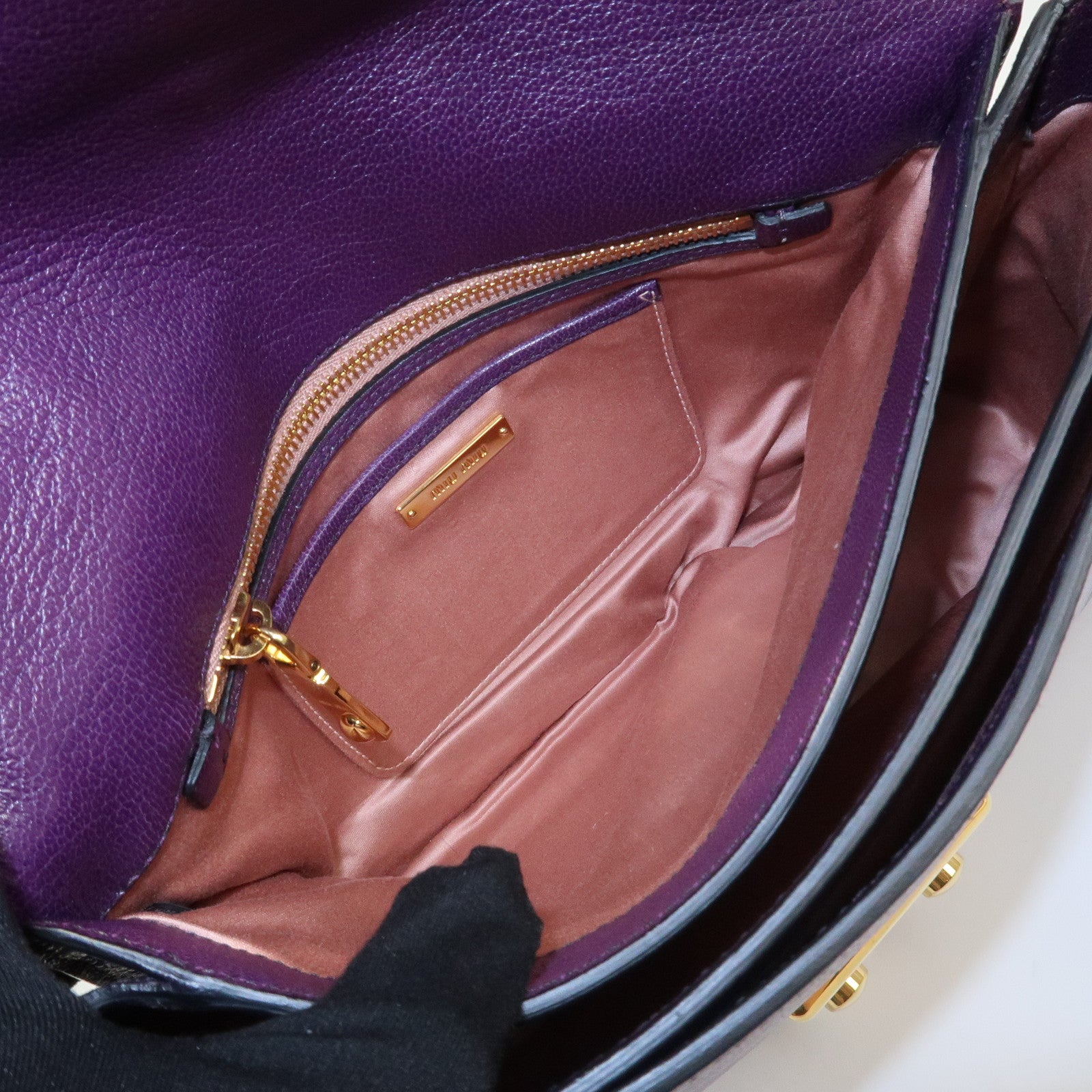 MIU MIU Logo Leather 2Way Shoulder Bag Hand Bag Purple RN0726